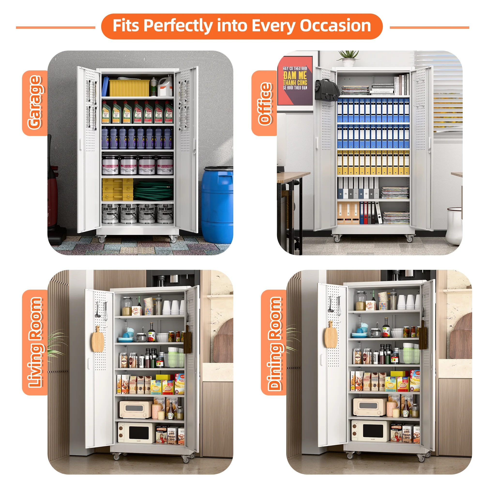 SUXXAN Metal Rolling Cabinet with 2 Swing Doors, Adjustable Shelve, Storage Tool Chest for Garage Utility Room, White - Image 112