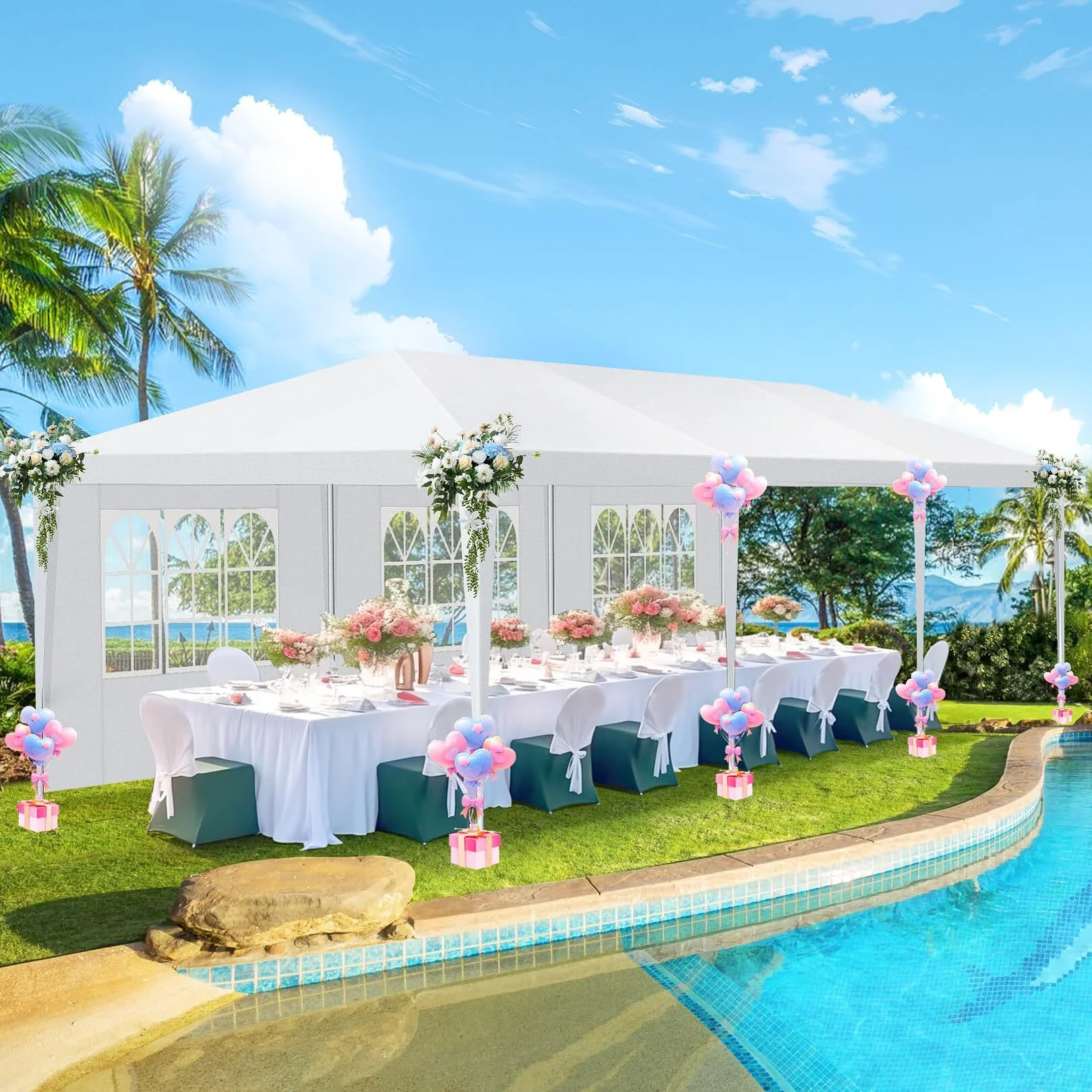 Hoteel Party Tent 10x20 Canopy Tents for Parties with 4 Removable Sidewalls, Patio Camping Gazebo, Portable Tent for Parties, Weddings, BBQ, Waterproof, White - Image 16