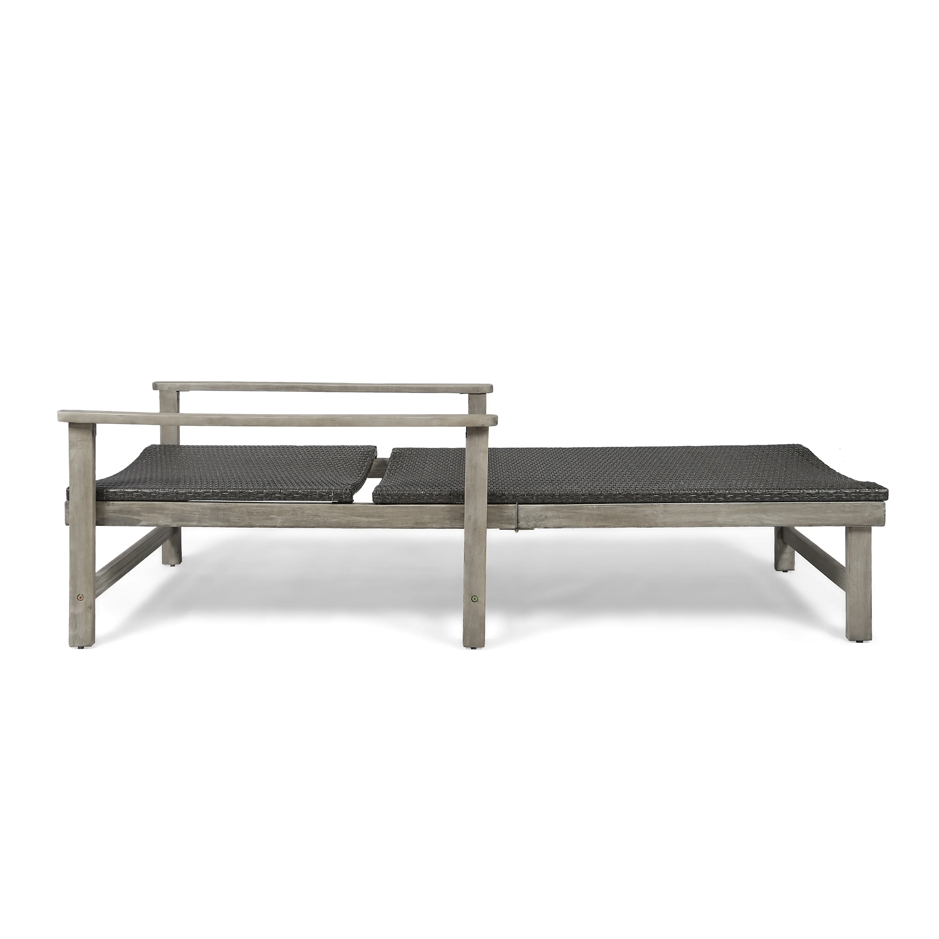 Christopher Knight Home Hampton Outdoor Rustic Acacia Wood Chaise Lounge with Wicker Seating by mixed black, light gray wash - Image 6