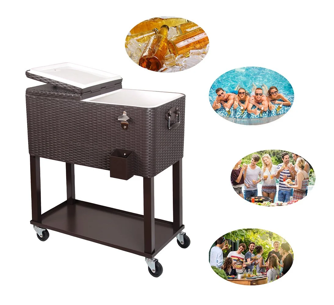 EasingRoom Iron Spray Plastic Patio Cooler Cart with Tray Cooler with Shelf Green - Image 29