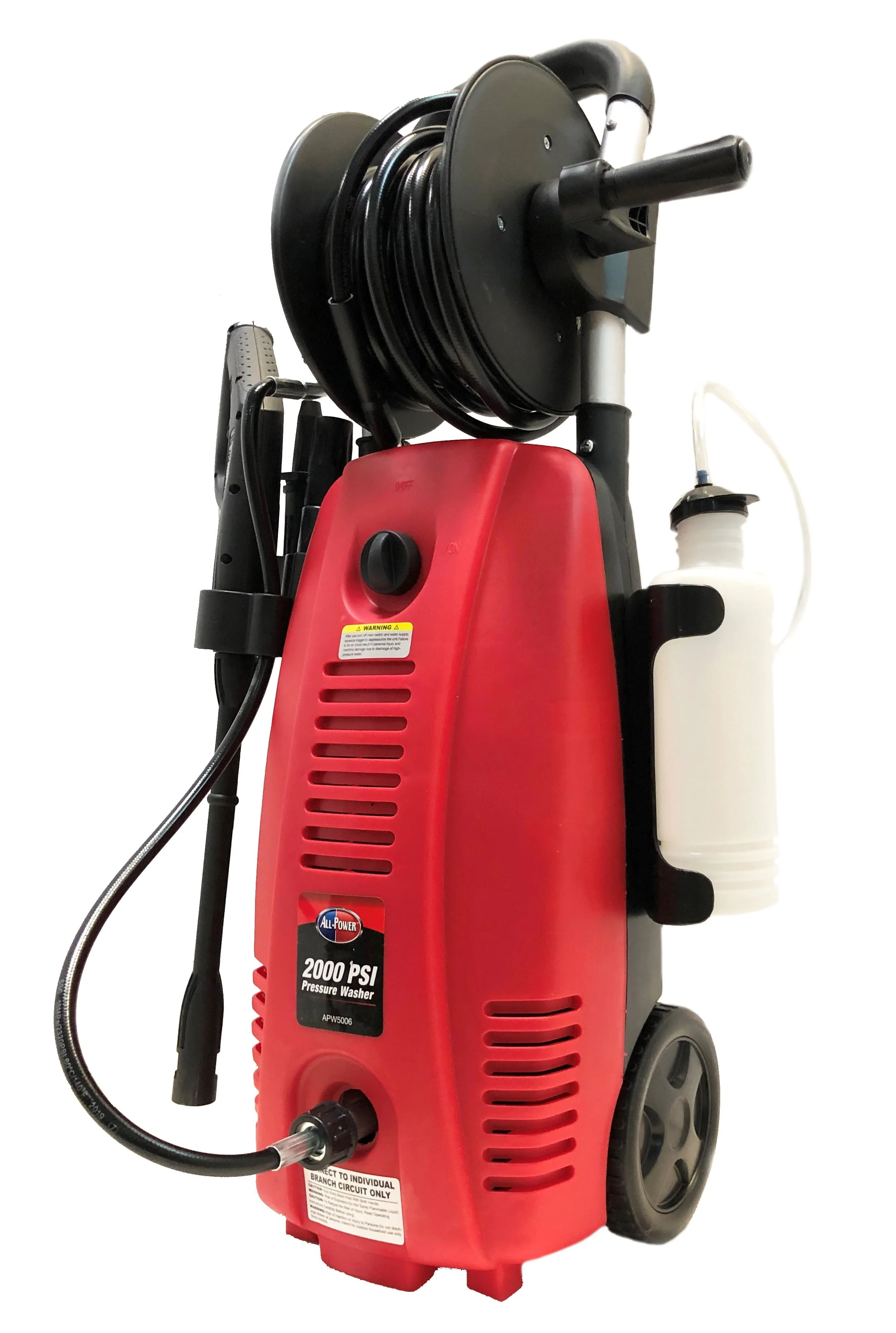 All Power 2000 PSI 1.6 GPM Electric Pressure Washer With Hose Reel for Buildings, Walkway, Vehicles and Outdoor Cleaning, Red, APW5006R - Image 2