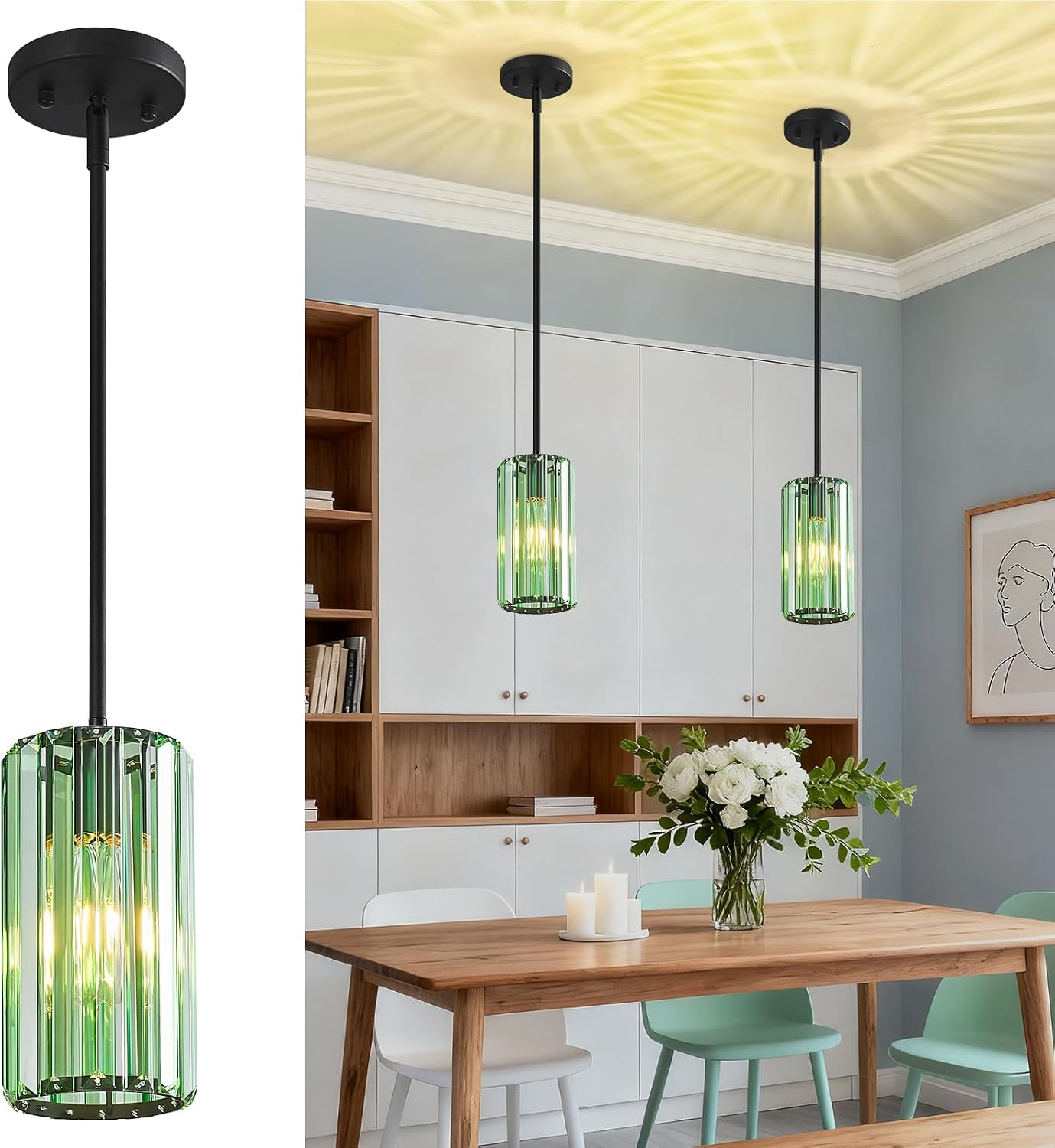 Chrome Pendant Lighting, Modern Pendant Light, Mini Crystal Chandeliers, Adjustable Pendant Light Fixture for Kitchen Island, Dining Room, Corridor & Bedroom (Chrome, 3-Pack) - Image 9