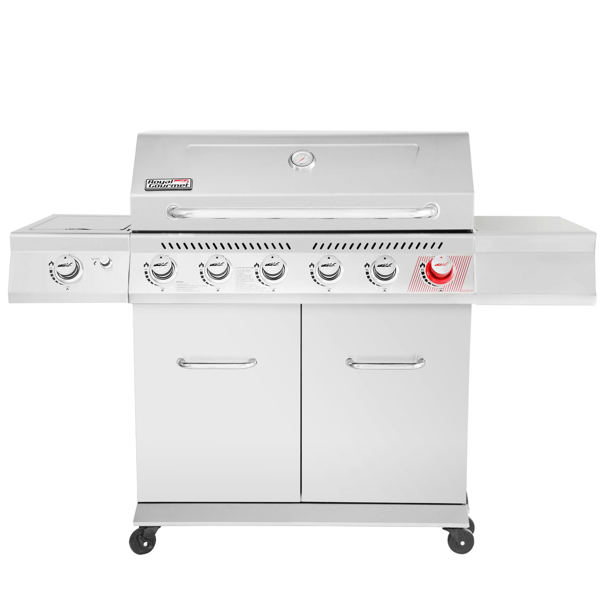 Stainless Steel 6-Burner Gas Grill – 74,000 BTU with Sear & Side Burner, Cabinet Style - Image 2