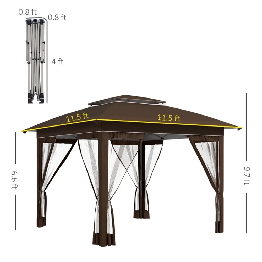 BAYUELSWU Pop Up Canopy Tent 12 x12 Ft Outdoor Pop up Canopy with Curtains and Shelter for Patio, Party & Backyard (Brown) - Image 6
