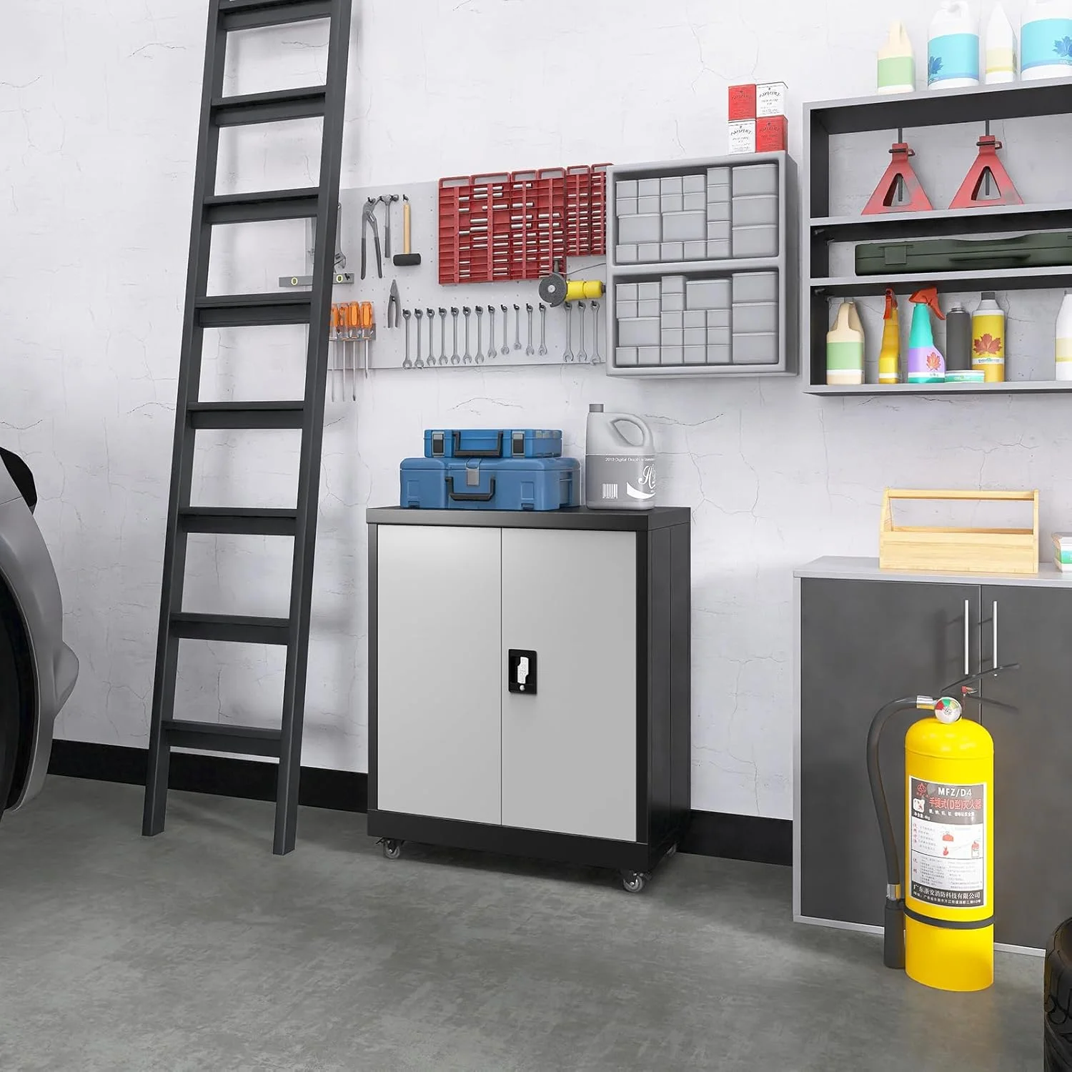 Garage Storage Cabinets Wall Mounted, 28-H Wall Cabinet Storage for Tools, Metal Cabinets with Doors and Shelves, Locking Wall Cabinet, Floating Garage Tool Cabinet for Warehouse - Image 18