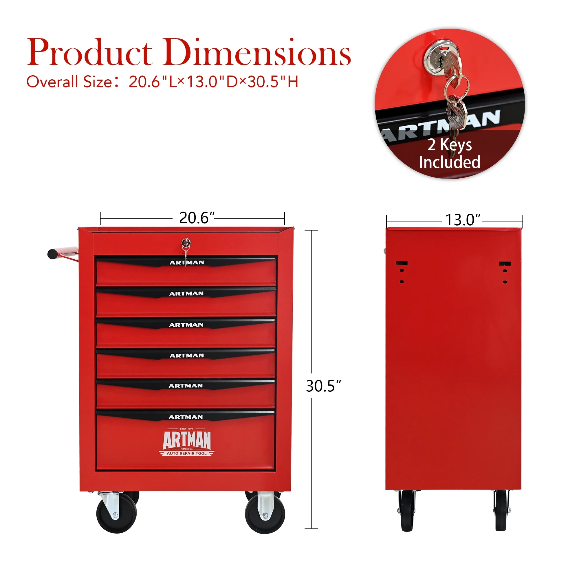 NIGSQJB 30.5"H Rolling Tool Chest Cart with 6 Drawers, 7 Small Tool Boxes Organizers, Lockable Tool Cabinet Storage with Wheels for Garage, Warehouse,Workshop, Repair Shop, DIY, Red - Image 12