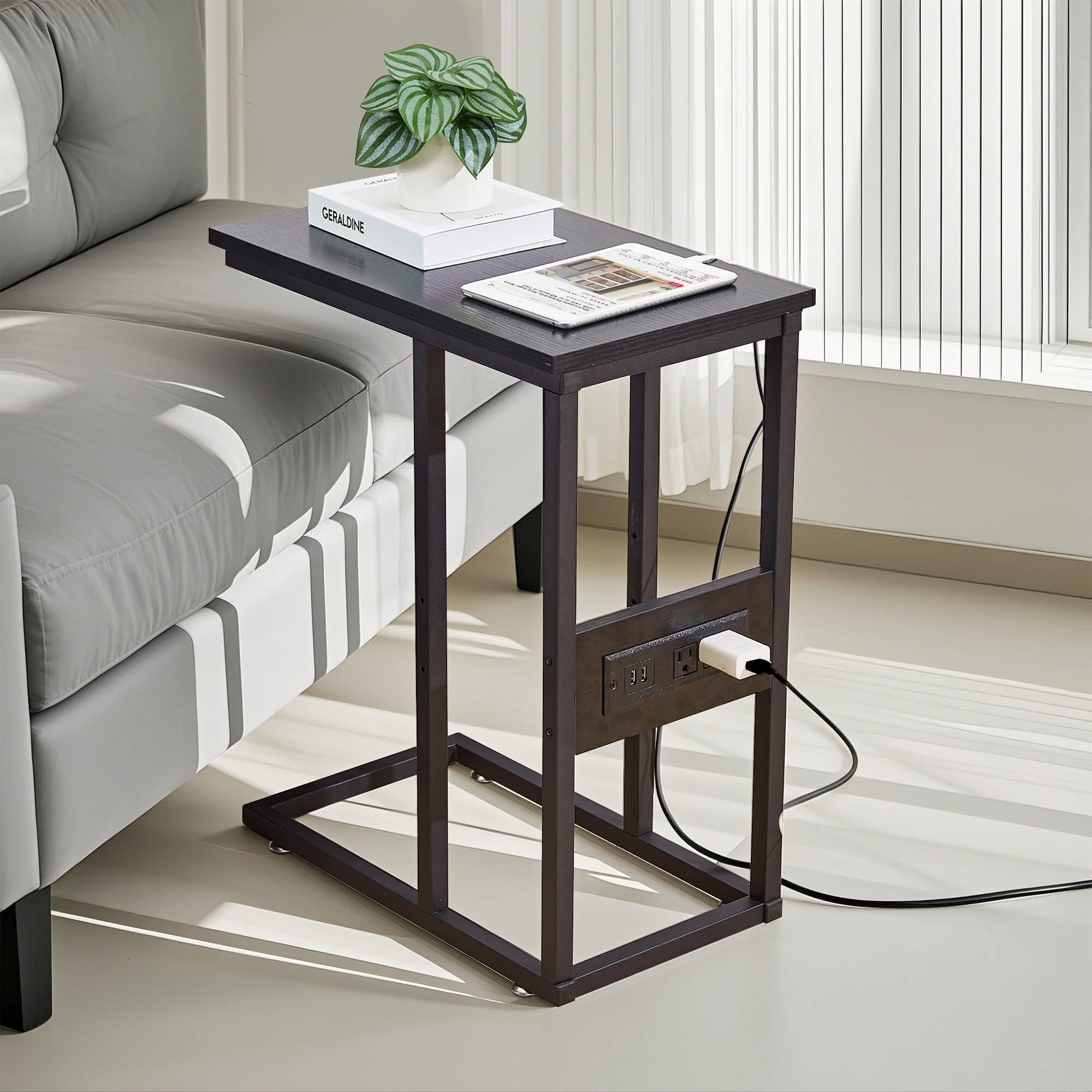 Set of 2 C-Shaped Sofa Side Tables, Small End Tables for Living Room, Bedside and TV Tray - Image 13