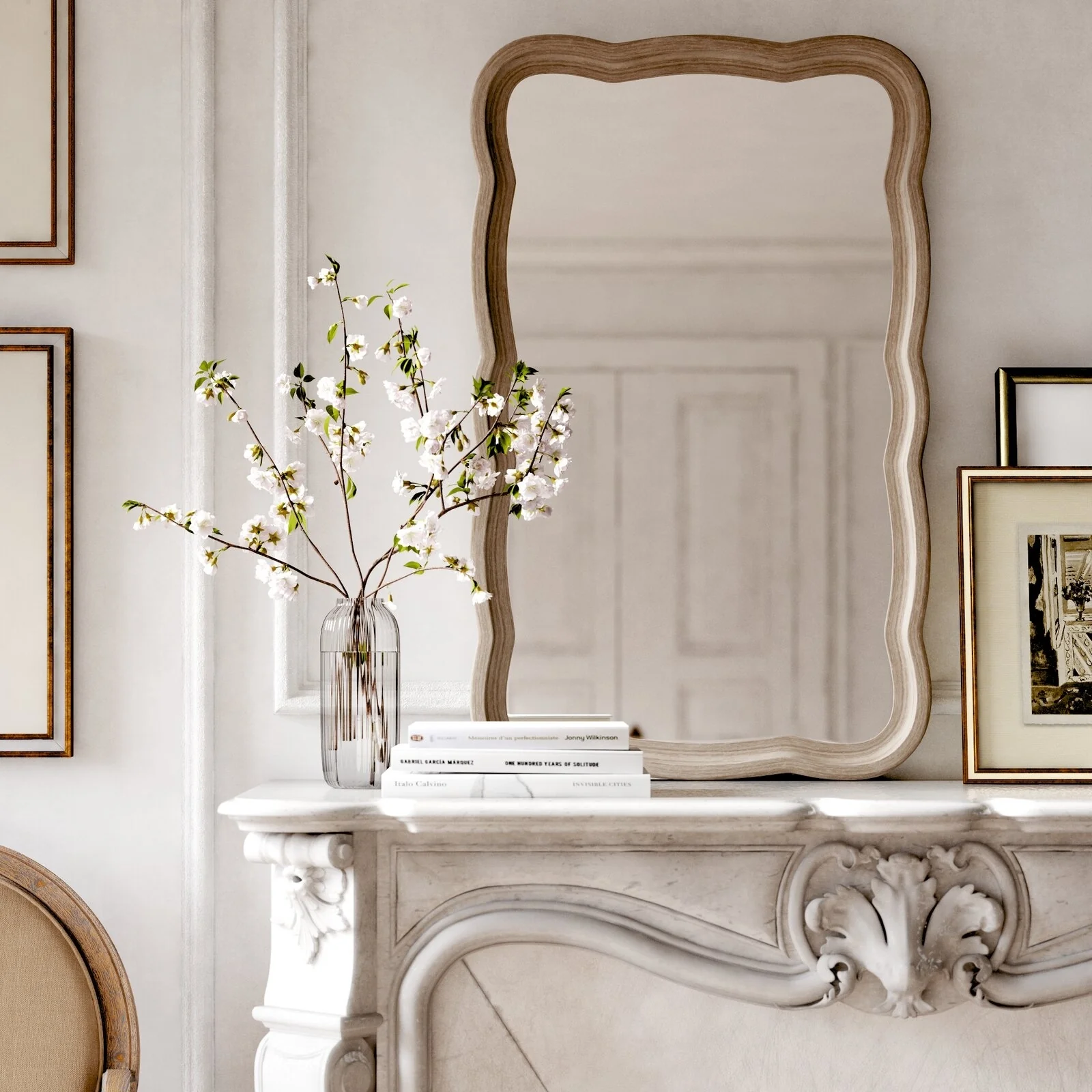 Curved Scallop Wood Frame Accent Mirror, Modern Decorative Wall Mirror for Living Room, Bedroom and Entryway - Image 15