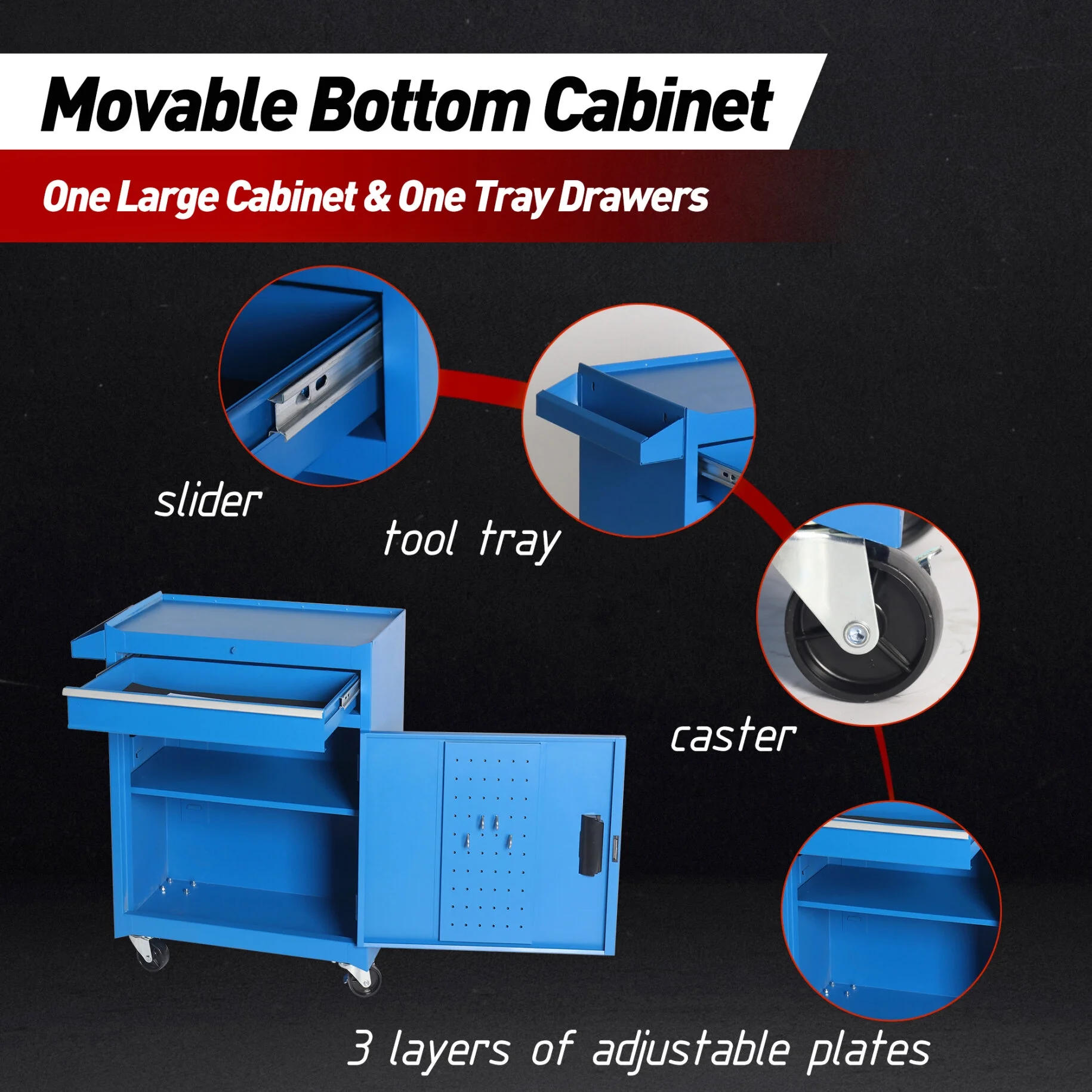 Rolling Tool Chest with 5 Drawers and Detachable Top Box Heavy Duty Steel Construction Lockable Wheels for Garage Workshop Storage Organization - Image 20