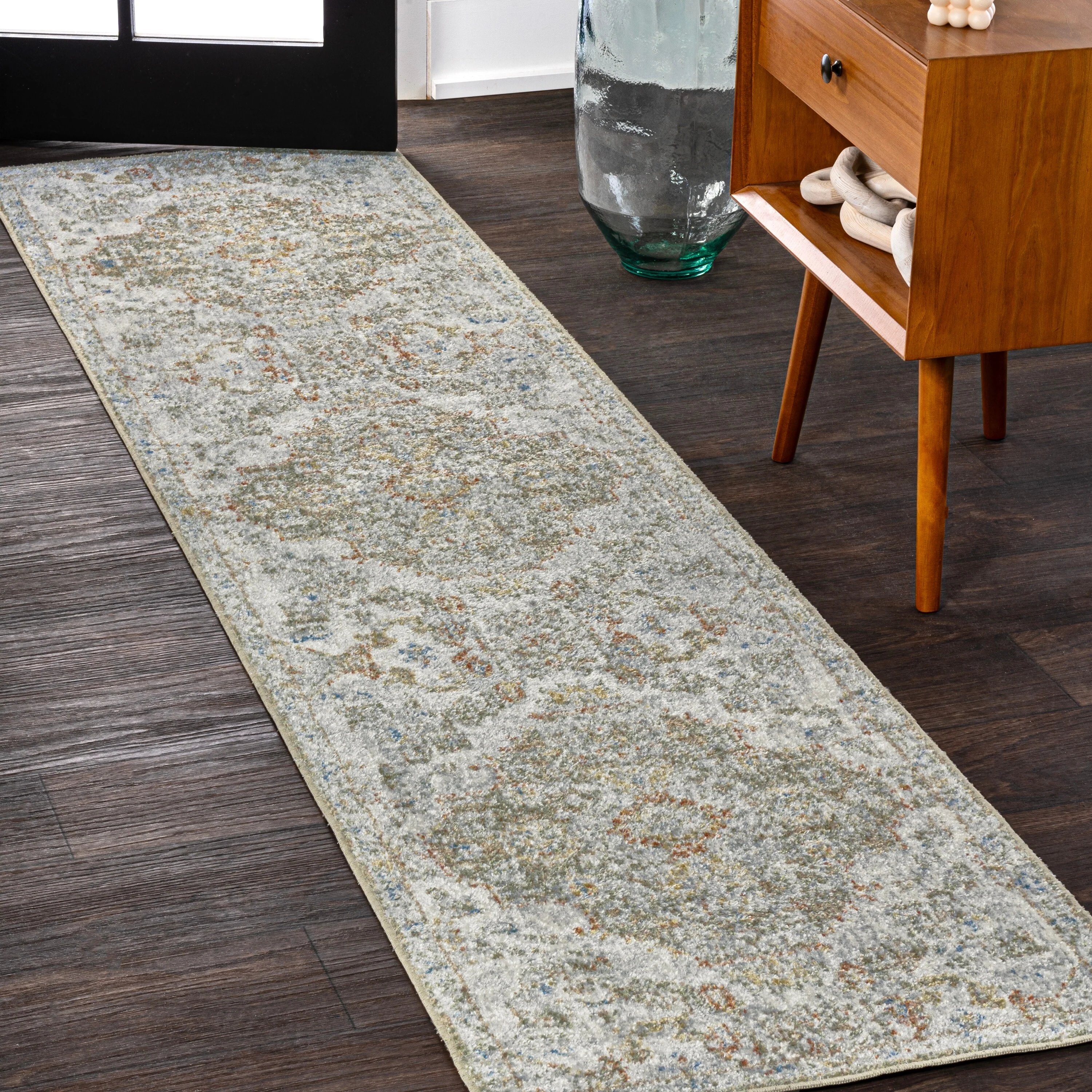 Bohemian Medallion Low-Pile Machine-Washable Area Rug, Cream and Terra - Image 41
