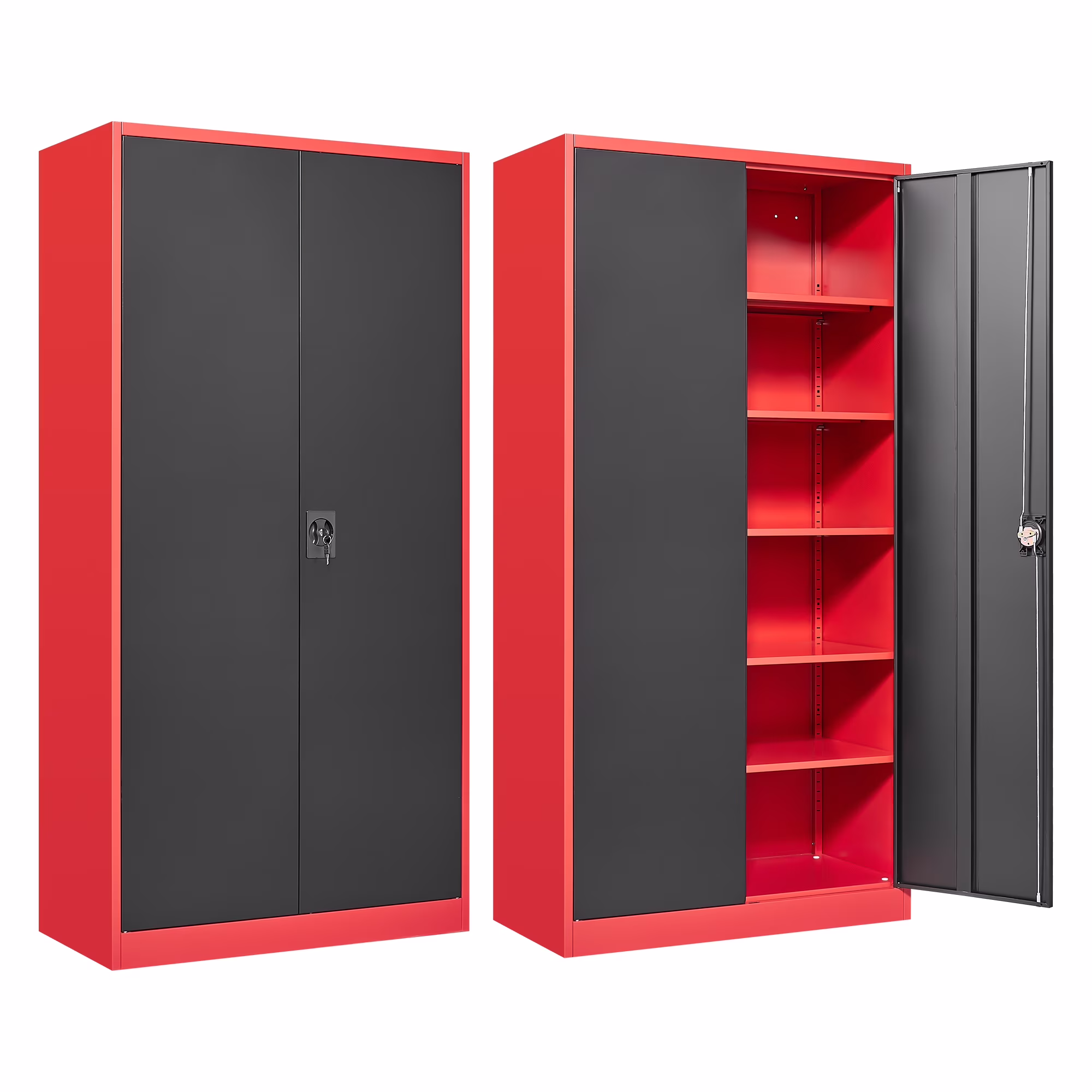 AUHUP 71" Metal Cabinet with 5 Adjustable Shelves, Garage Storage Cabinets with Locking Doors,Tool Storage Cabinet for Home Office,Warehouse,Workshop(Red Black) - Image 3