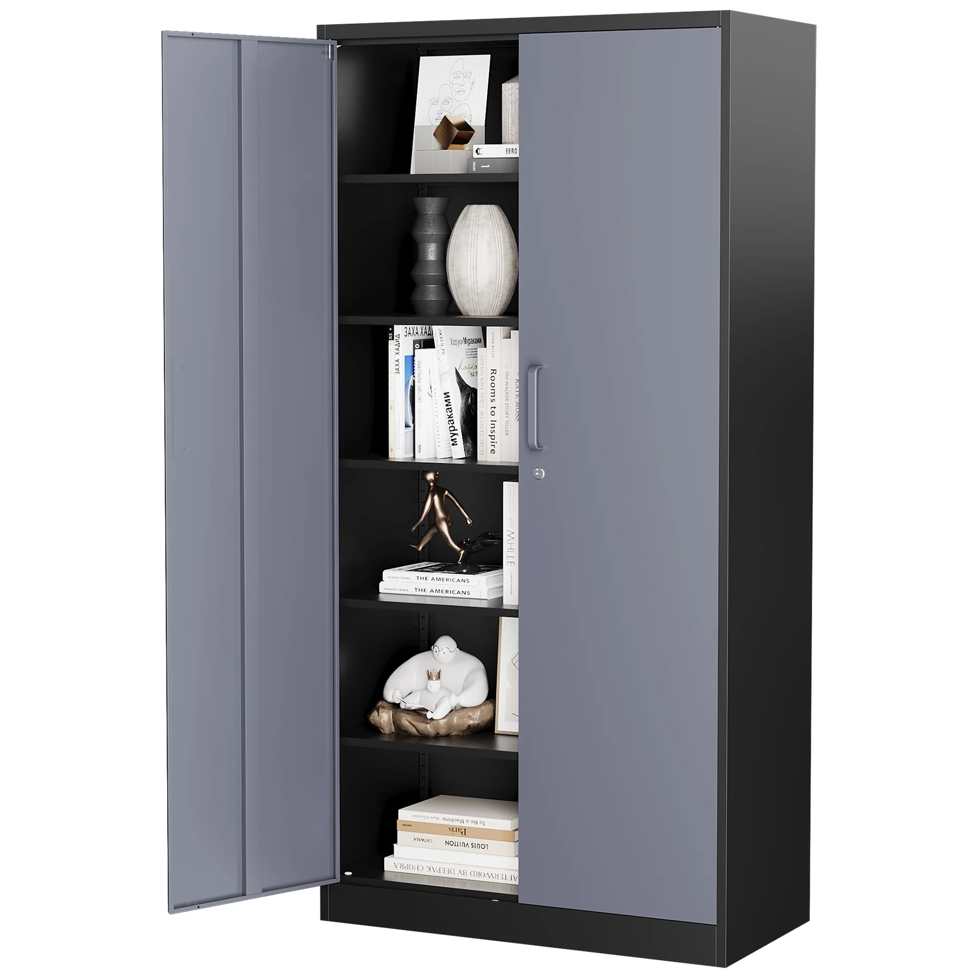 AUHUP 71" Metal Cabinet with Locking Doors and 5 Adjustable Shelves, Black Garage Storage Cabinet for Warehouse, Basement, Home Office, Tool File Storage Utility Cabinets - Image 19