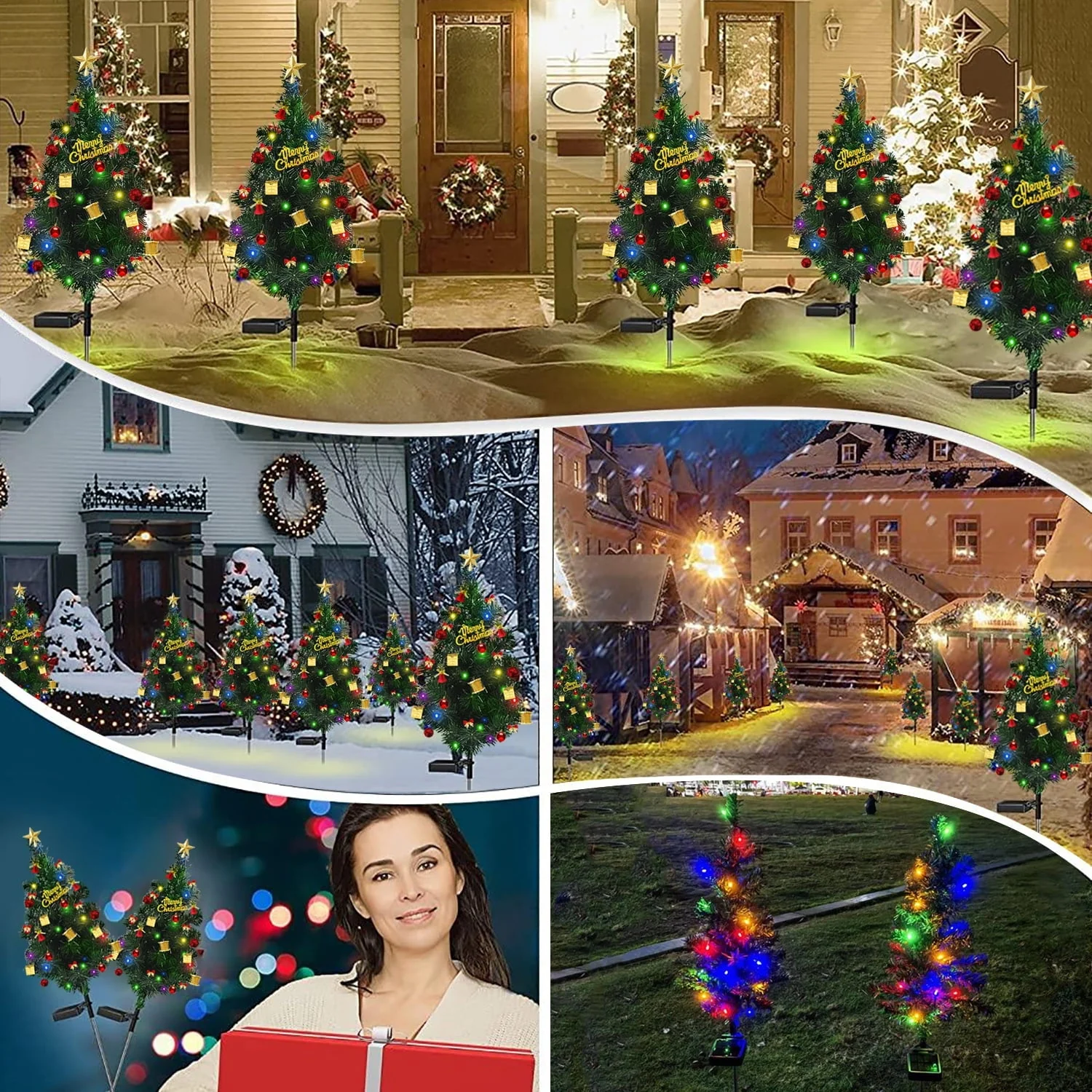 2 Pack Mini Christmas Tree with Lights Ornaments, 20LED-Lights Solar Powered Garden Stake Lights Xmas Tree - Image 5