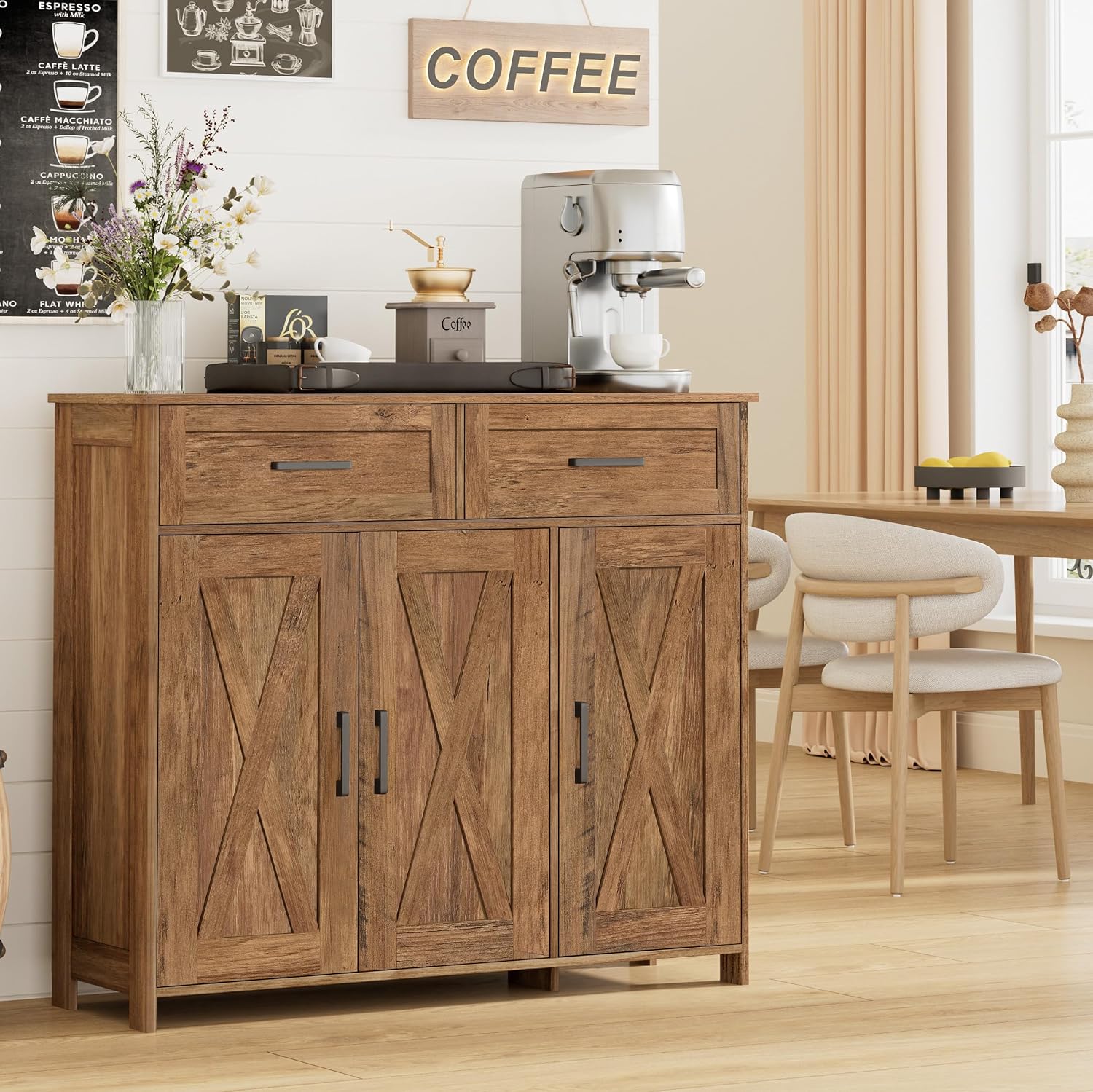 Coffee Bar Storage Cabinet with Drawers, Kitchen Buffet Cabinet - Image 4