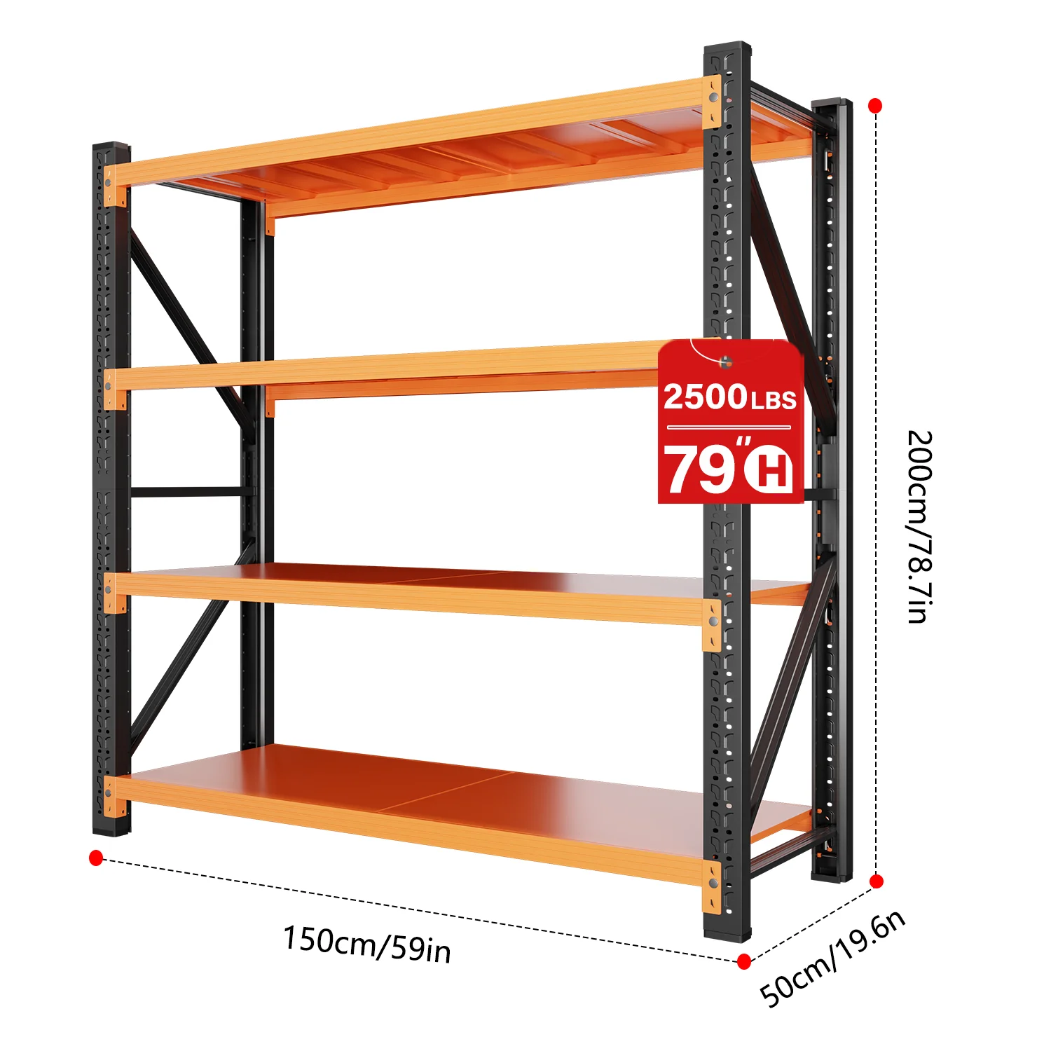 MaxShelv 79" H Garage Shelving 2500lbs, 4 Tier Metal Storage Shelves Adjustable Shelving Unit and Storage for Garage,Basement,59" W x 20" D x 79" H - Image 8