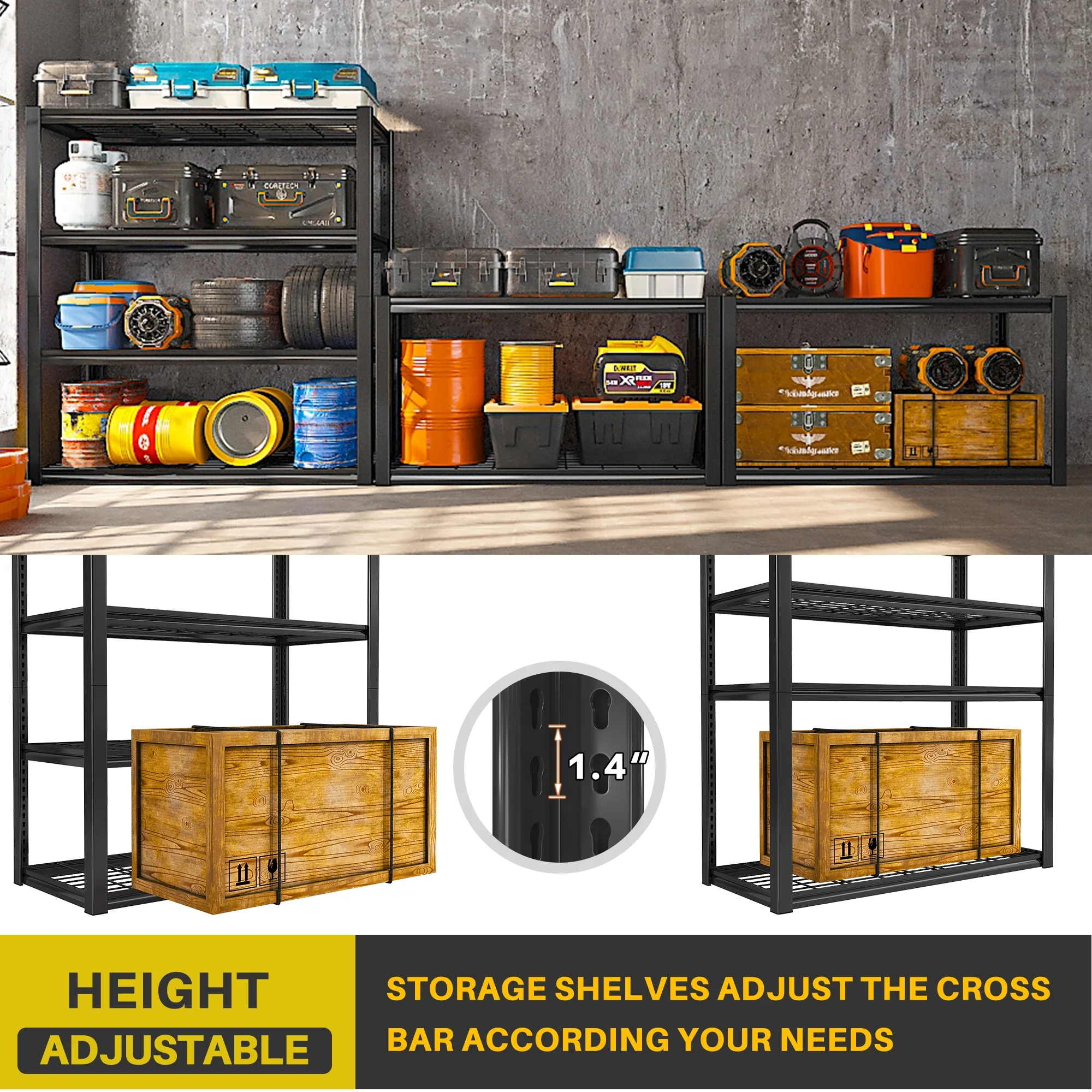 REIBII 2200LBS Garage Shelving Units Heavy Duty Adjustable Metal Shelving 4 Tier Storage Shelves,39.4" W x 19.7" D x 59.9H - Image 6
