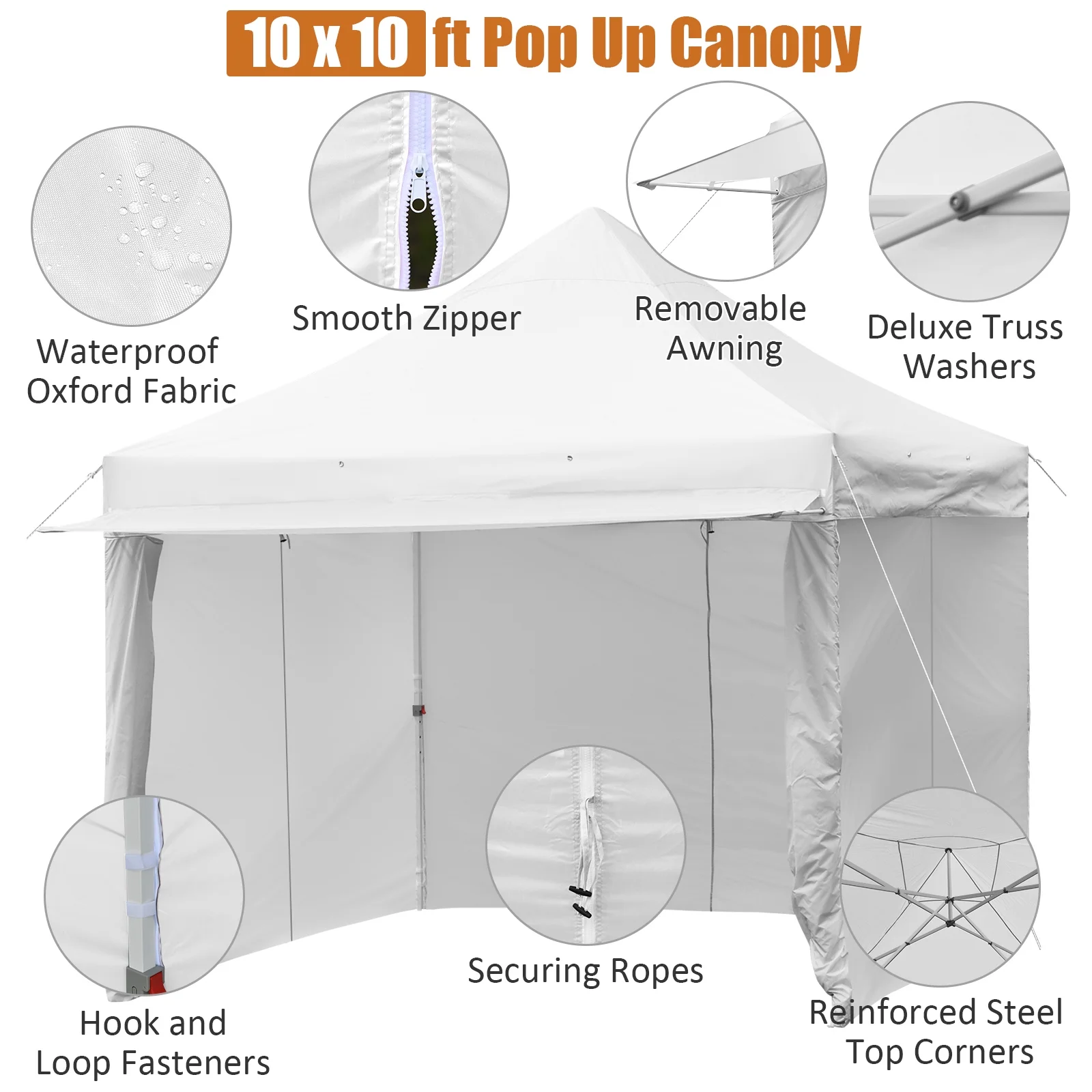 Patiojoy 10x10ft Pop up Tent, 4 Height Adjustment Folding Camping Tent with Awning Blue - Image 31