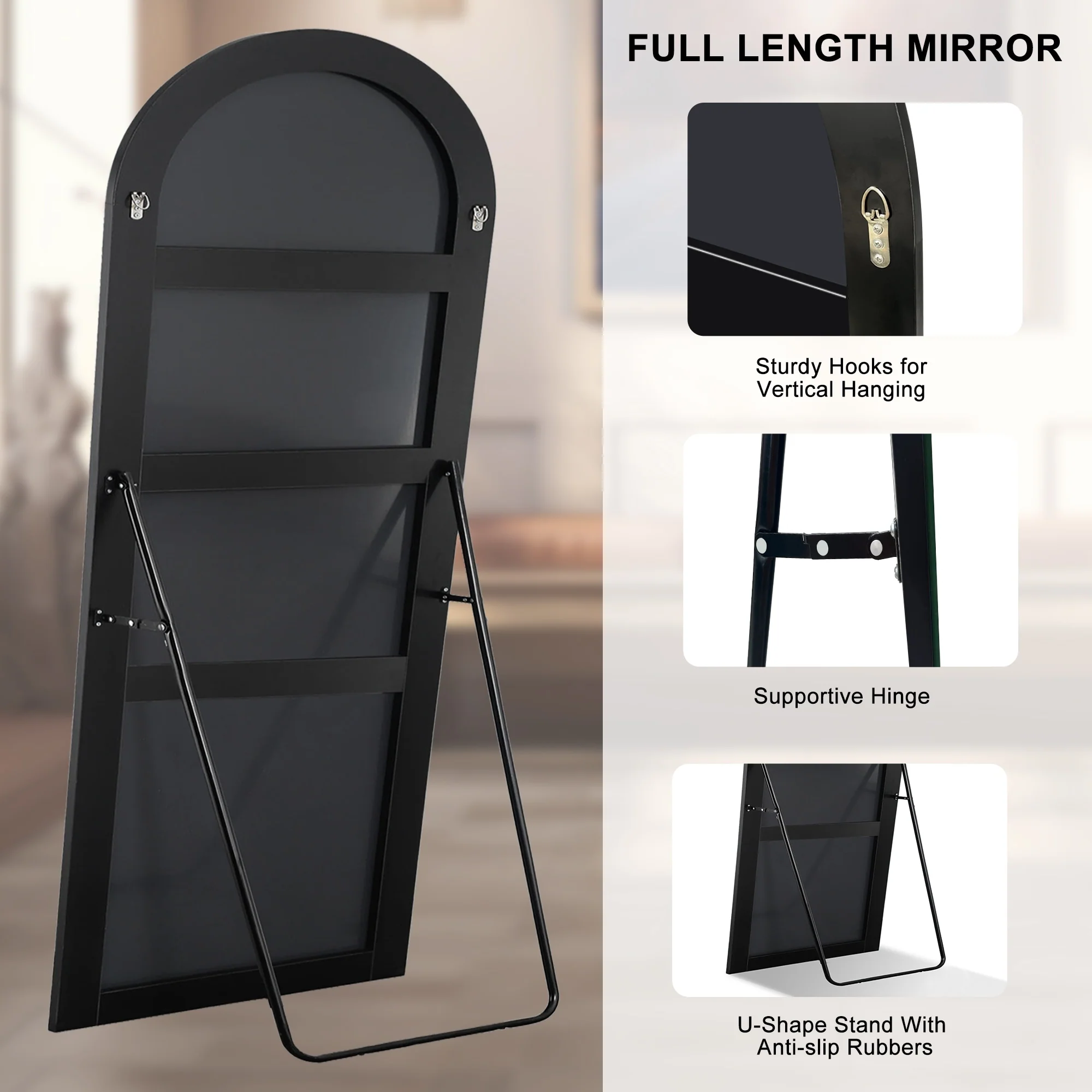 Arched Full Length Wood Floor Mirror, Full Body Standing and Wall Mounted Mirror for Bedroom, Living Room and Home Decor - Image 27