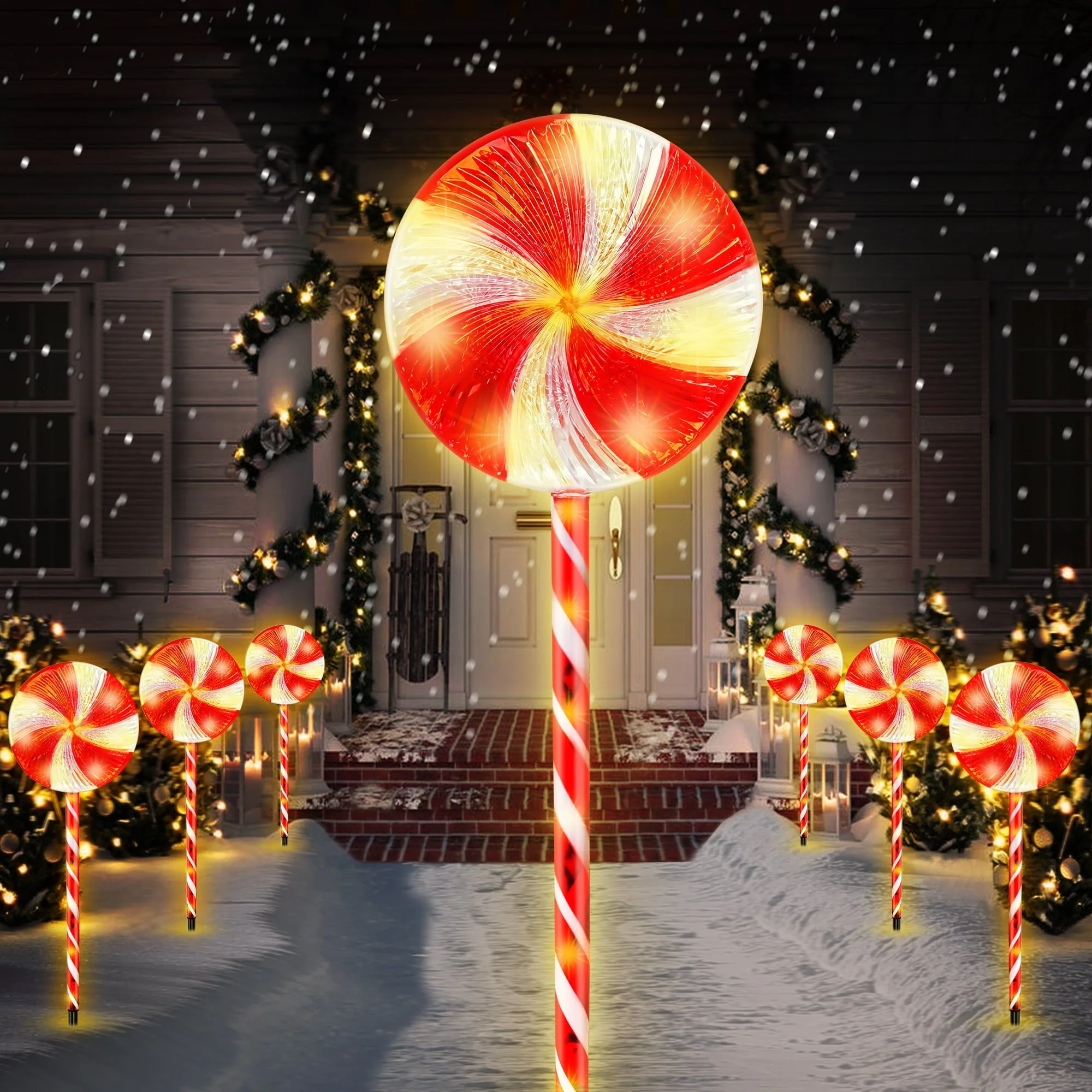 Set of 3 28inch Christmas Pathway Light Lollipop 8 Lighting Modes Flickering Candy Marker Waterproof Outdoor Christmas Decor Light - Image 8