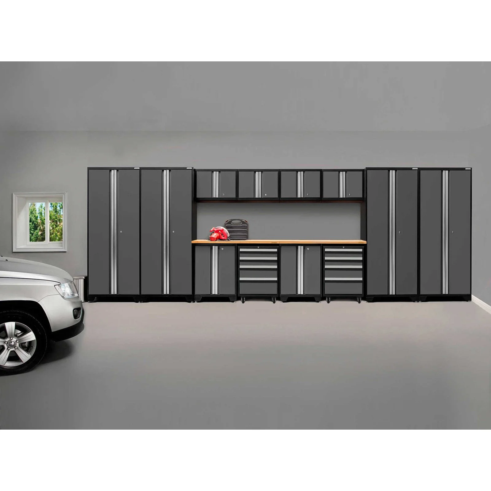 NewAge Products Bold Series Gray 14 Piece Cabinet Set, Heavy Duty 24-Gauge Steel Garage Storage System, LED Lights Included - Image 2