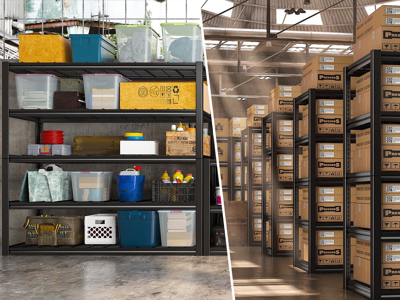 REIBII 48.2"W Garage Shelving Heavy Duty 3000LBS Storage Shelves Adjustable 5 Tier Metal Shelving,48.2''L X 24.5''W X 72''H - Image 4
