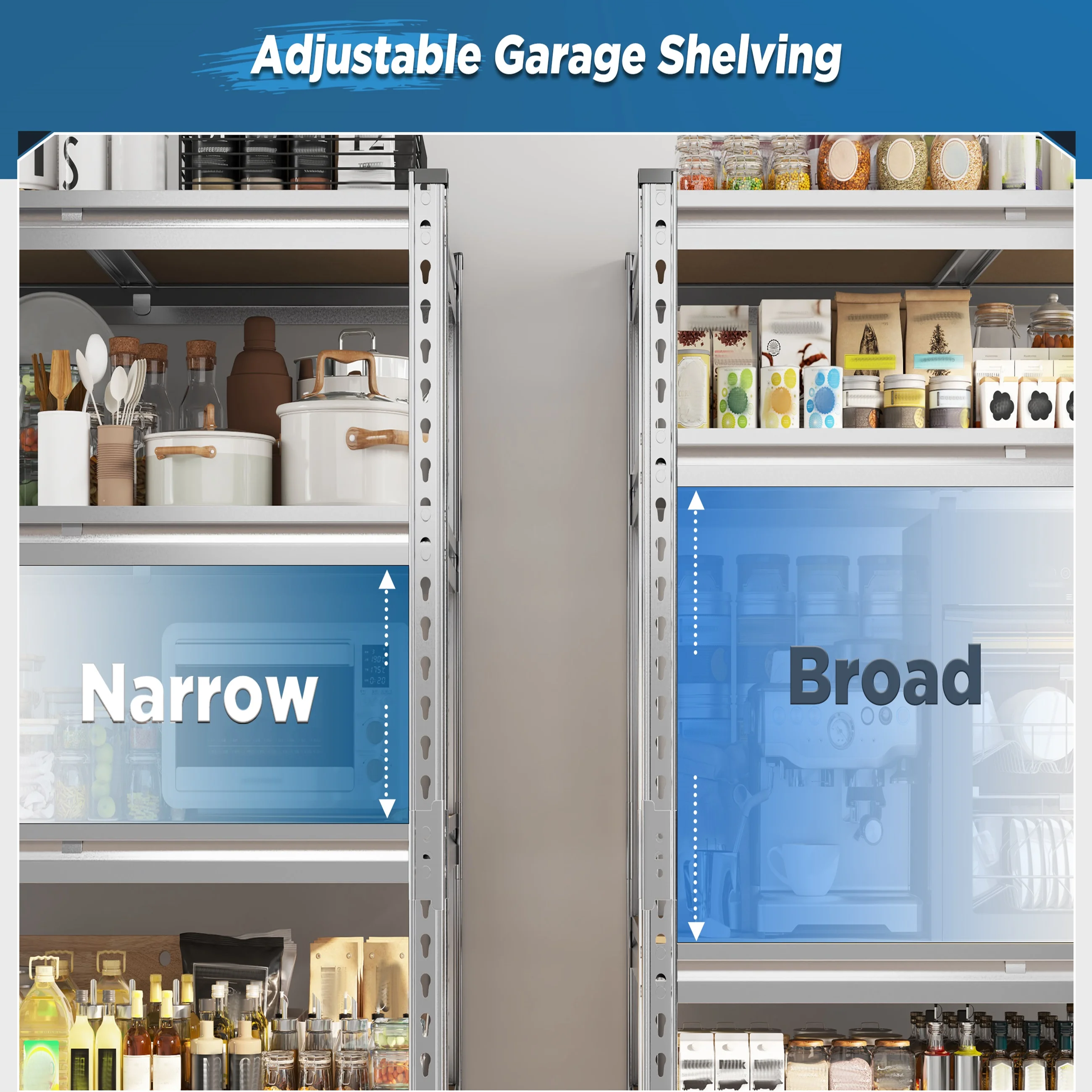 REIBII 48"W Heavy Duty Shelving 3000LBS Steel Shelving Adjustable Garage Storage Industrial Shelf,48"W x 24"D x 72"H - Image 14