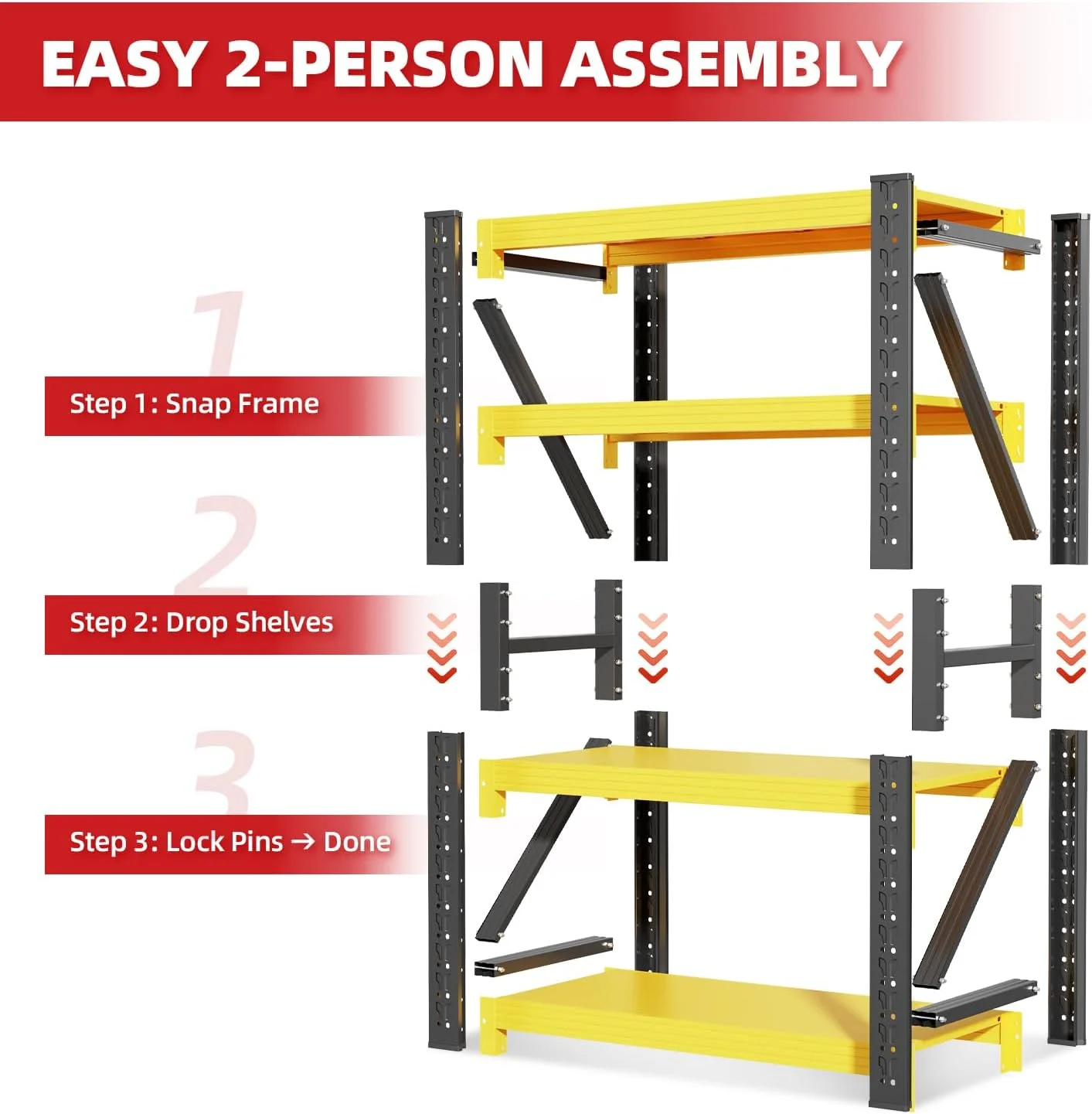 59" W Garage Shelving,5-Tier Heavy Duty Shelving Unit,3000LBS Adjustable Metal Storage Shelves,Storage Rack Units for Industrie,Shed,Warehouse,Basement,Black,59" W x 20" D x 72" H - Image 25