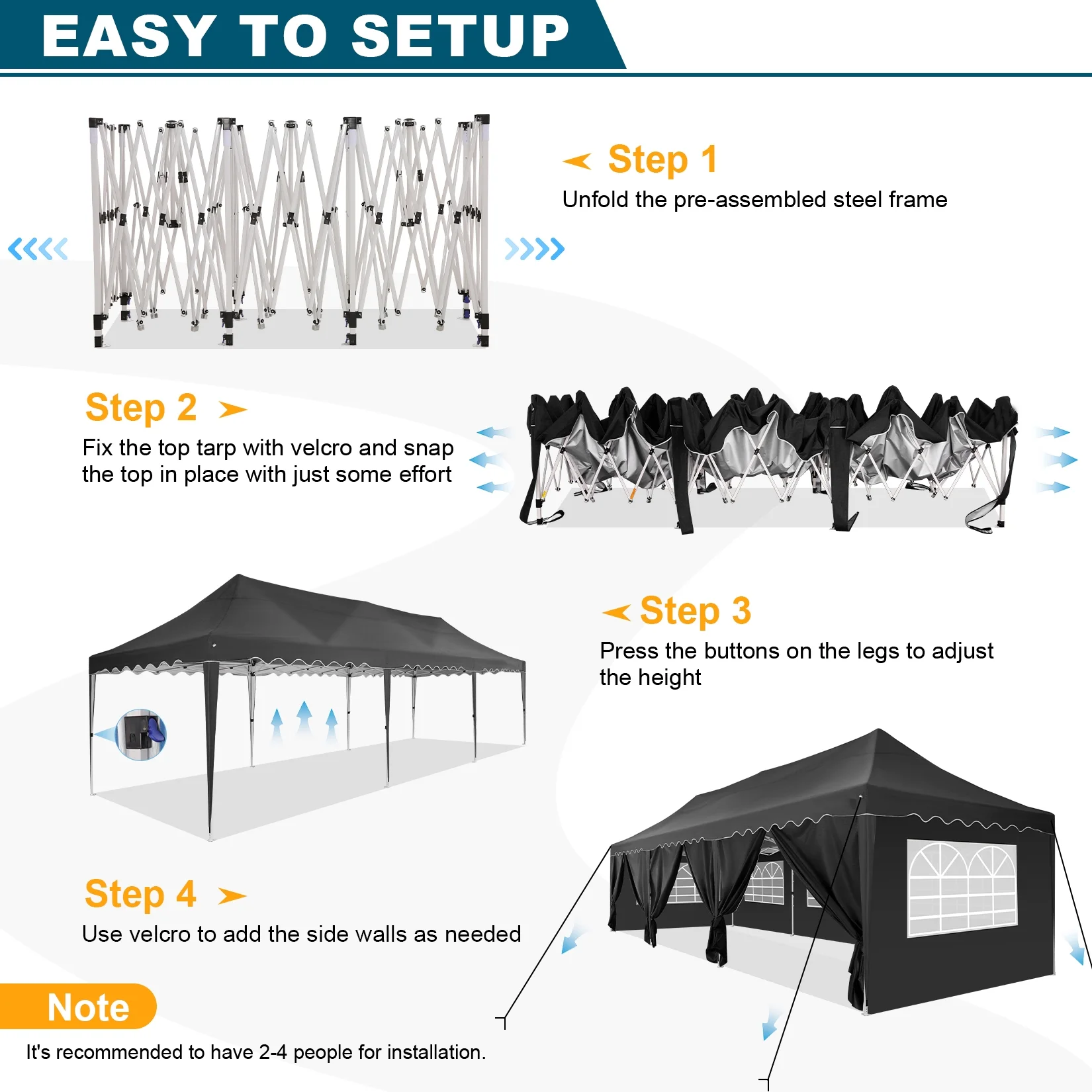 HOTEEL Canopy 10'x20' Pop Up Canopy Tent Heavy Duty Waterproof Adjustable Commercial Instant Canopy Outdoor Party Canopy Parties,Wedding,Outside Patio,Event,Backyard,White - Image 38