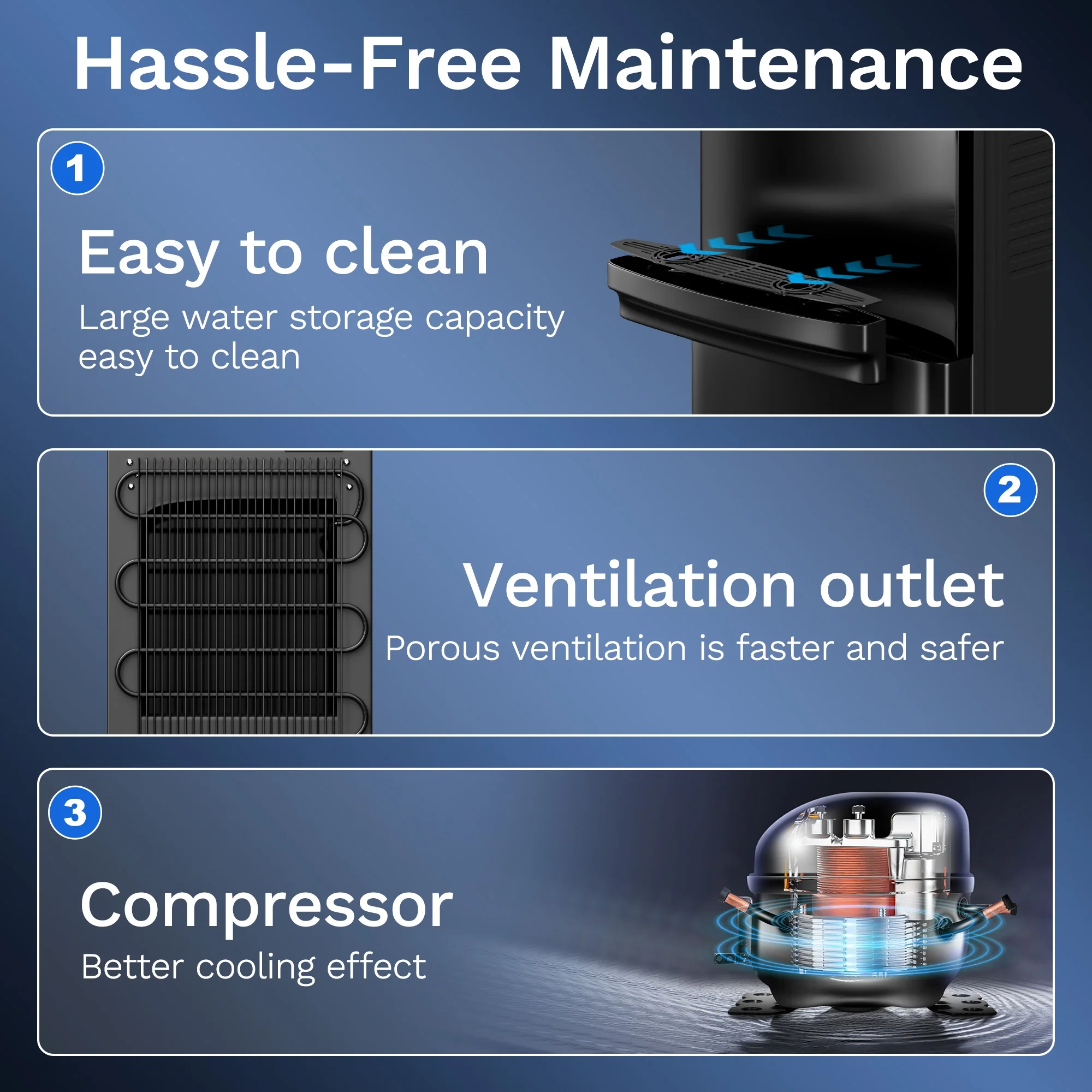 Manastin Top Loading Water Dispenser - Hot and Cold Water, Child Lock, Removable Water Tray, Extra Storage, Black - Image 2