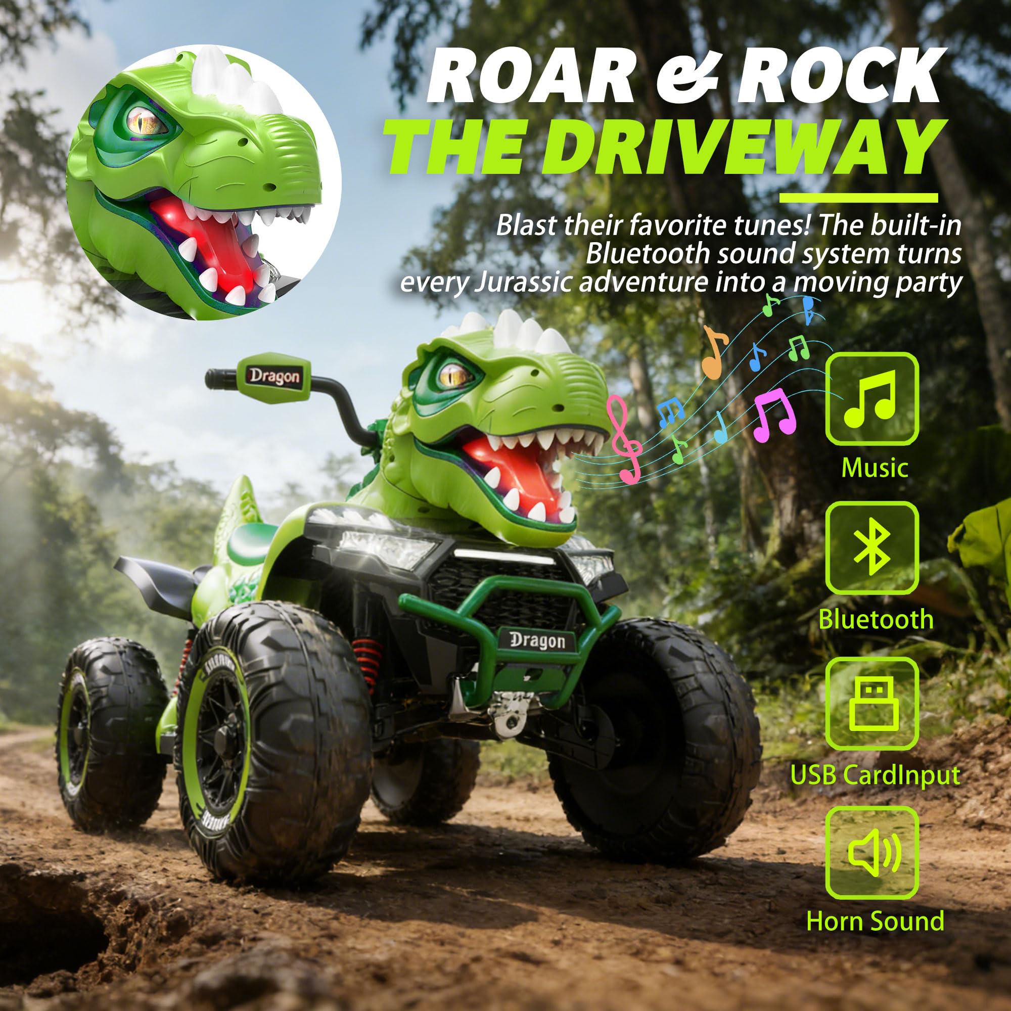 24V 2 Seater Kids ATV, Dinosaur Toys w/Parents Control, XL 4 Wheeler - Image 4