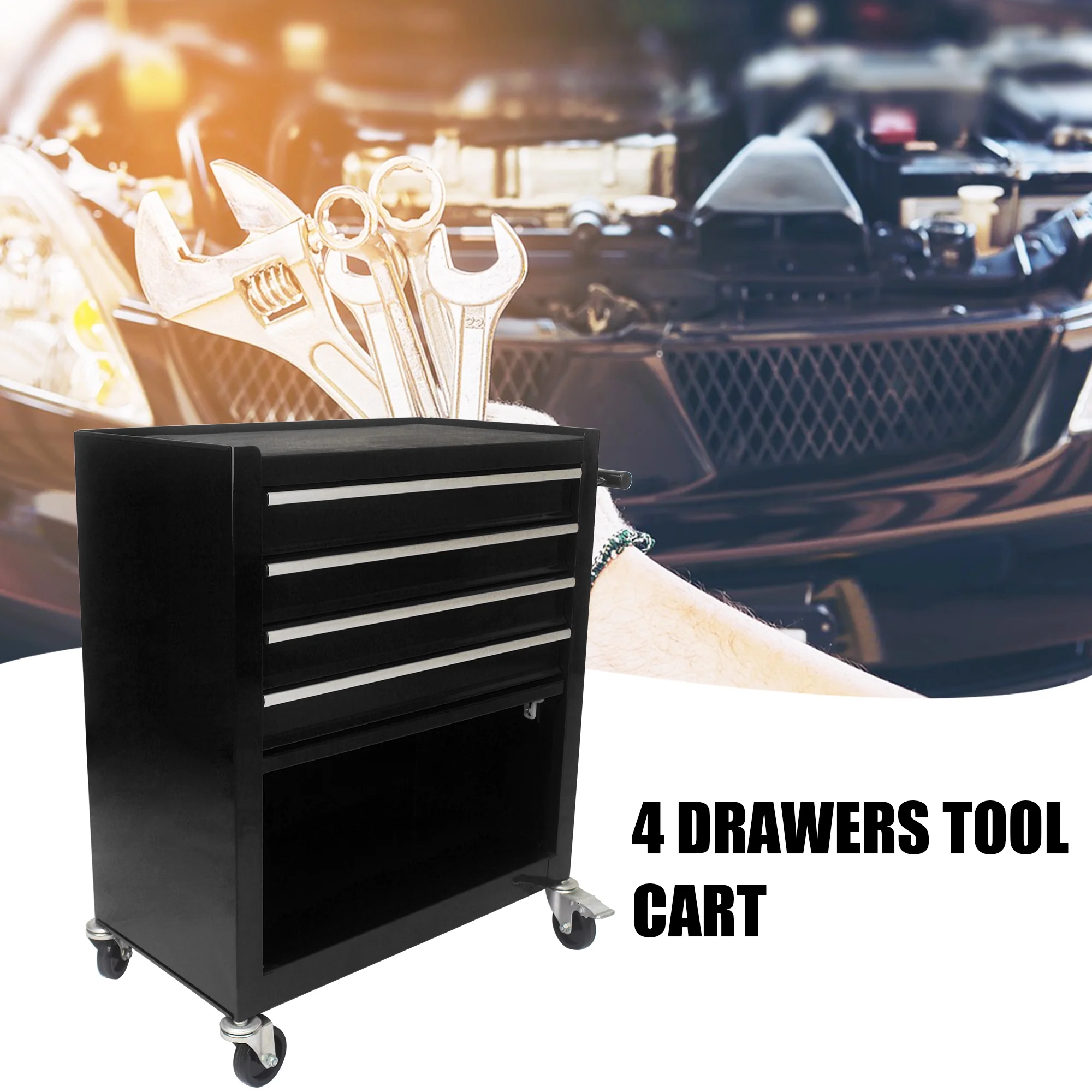 4 Drawers Multifunctional Tool Cart with Wheel Steel Tool Chest Storage Cabinet - Image 18