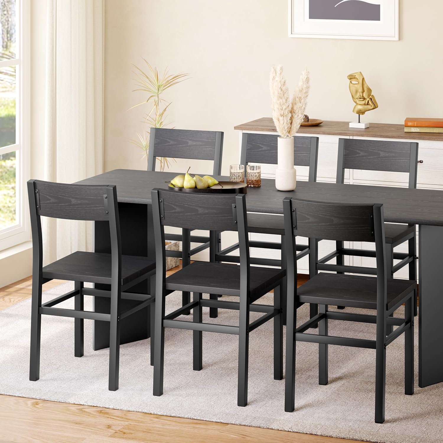 Black Dining Chairs Set of 4, Upgrade Farmhouse Kitchen Room Chair - Image 3