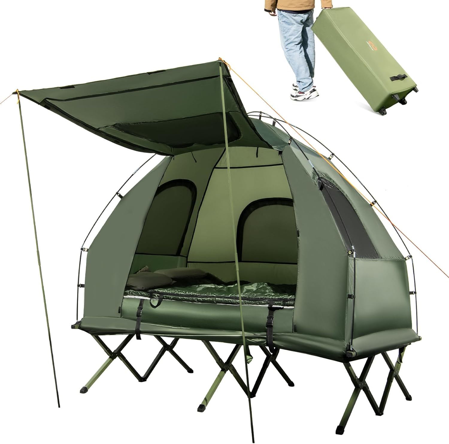 5-in-1 Camping Tent Cot with Air Mattress, Pillow, Sleeping Bag, Waterproof Elevated Folding Bed - Image 3