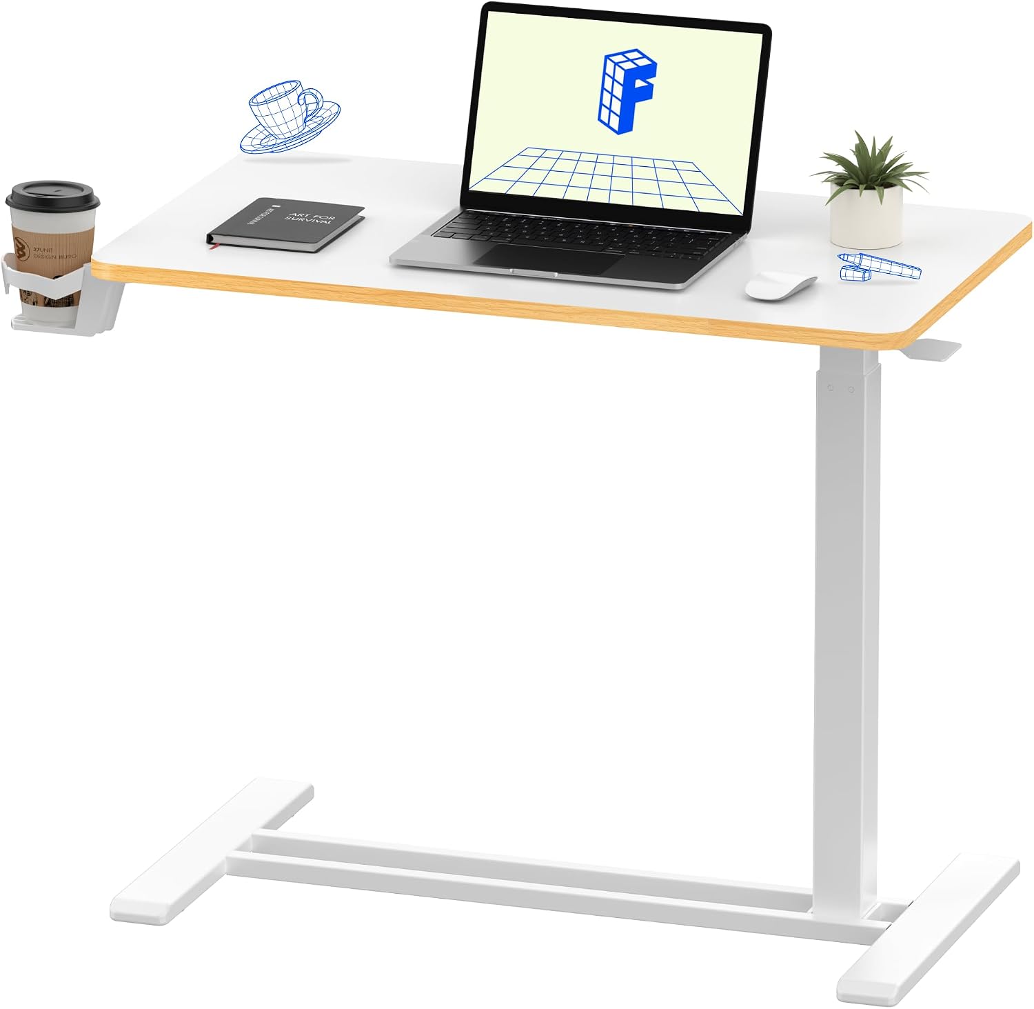 H7 32" Pneumatic Height-Adjustable Overbed Table with Wheels - Image 3