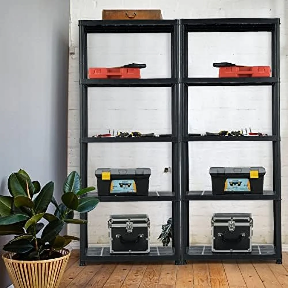 5 Tier Plastic Storage Shelves, Easy to Assemble Garage Rack, Multi-Use Free Standing Shelf Unit, Heavy Duty Shelving for Home Office, Black(2, 36-L X 18-W X 73-H) - Image 2