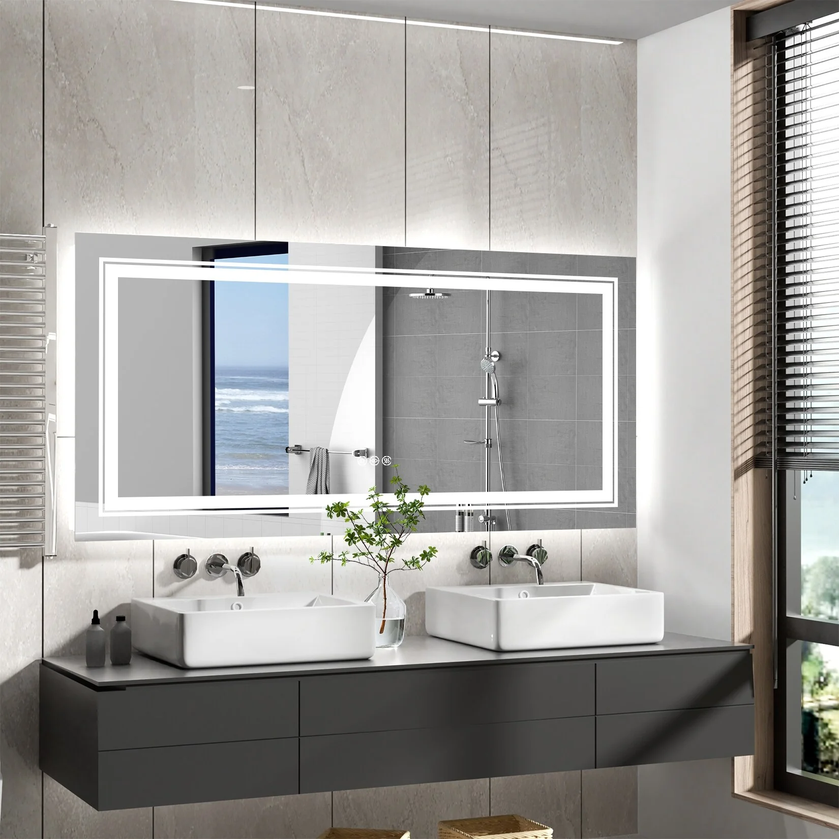 Extra Large LED Lighted Bathroom Mirror, Anti-Fog Wall Mounted Vanity Mirror with 3 Colors - Image 30