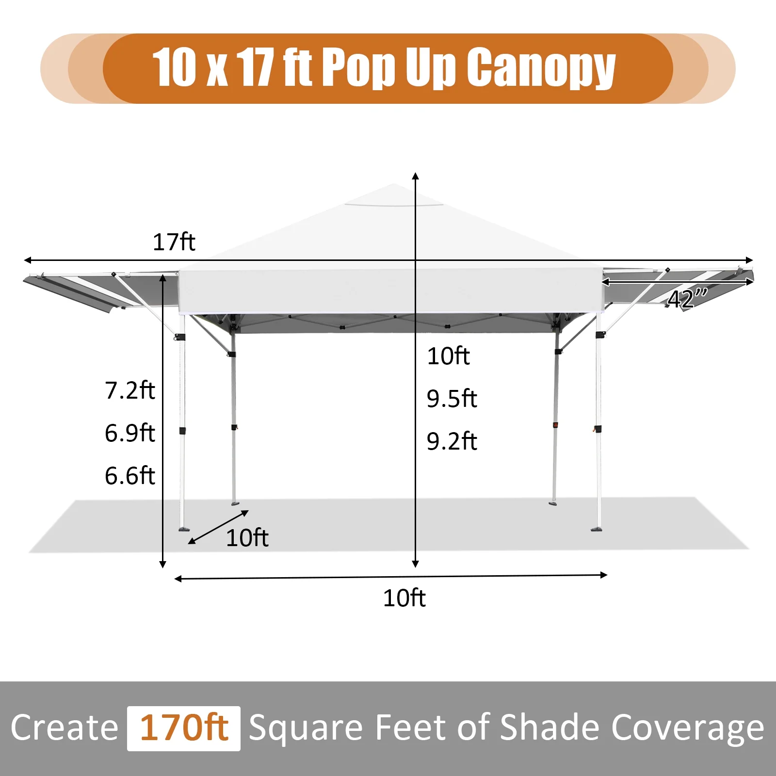 Patiojoy 10x17ft Pop up Canopy 3 Height Adjustment Folding Tent with Roller Bag White - Image 10