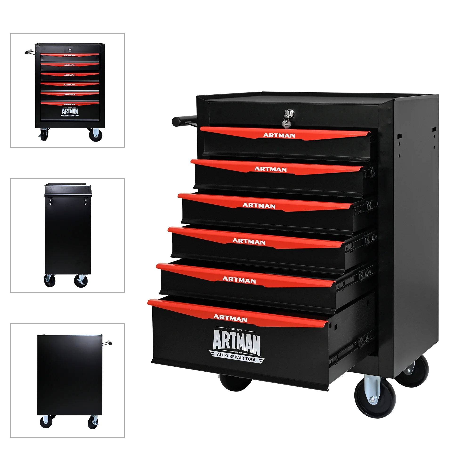 NIGSQJB 30.5"H Rolling Tool Chest Cart with 6 Drawers, 7 Small Tool Boxes Organizers, Lockable Tool Cabinet Storage with Wheels for Garage, Warehouse,Workshop, Repair Shop, DIY, Red - Image 18