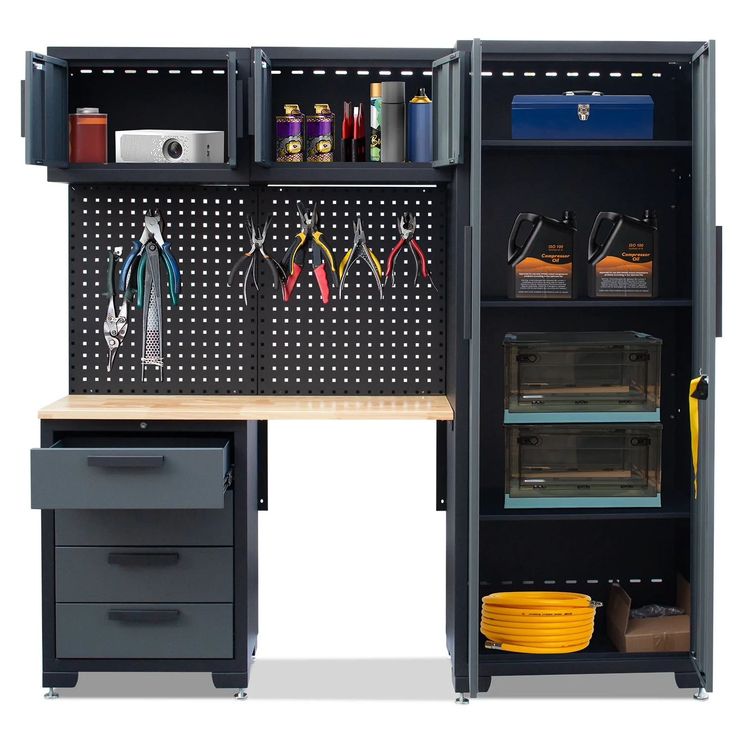 HPDMC Garage Storage Cabinet System 7-Pcs Workshop Set Metal Garage Cabinets System with Steel Cabinet Drawers, Workbench, Pegboard for Garage Tool Organization - Image 9