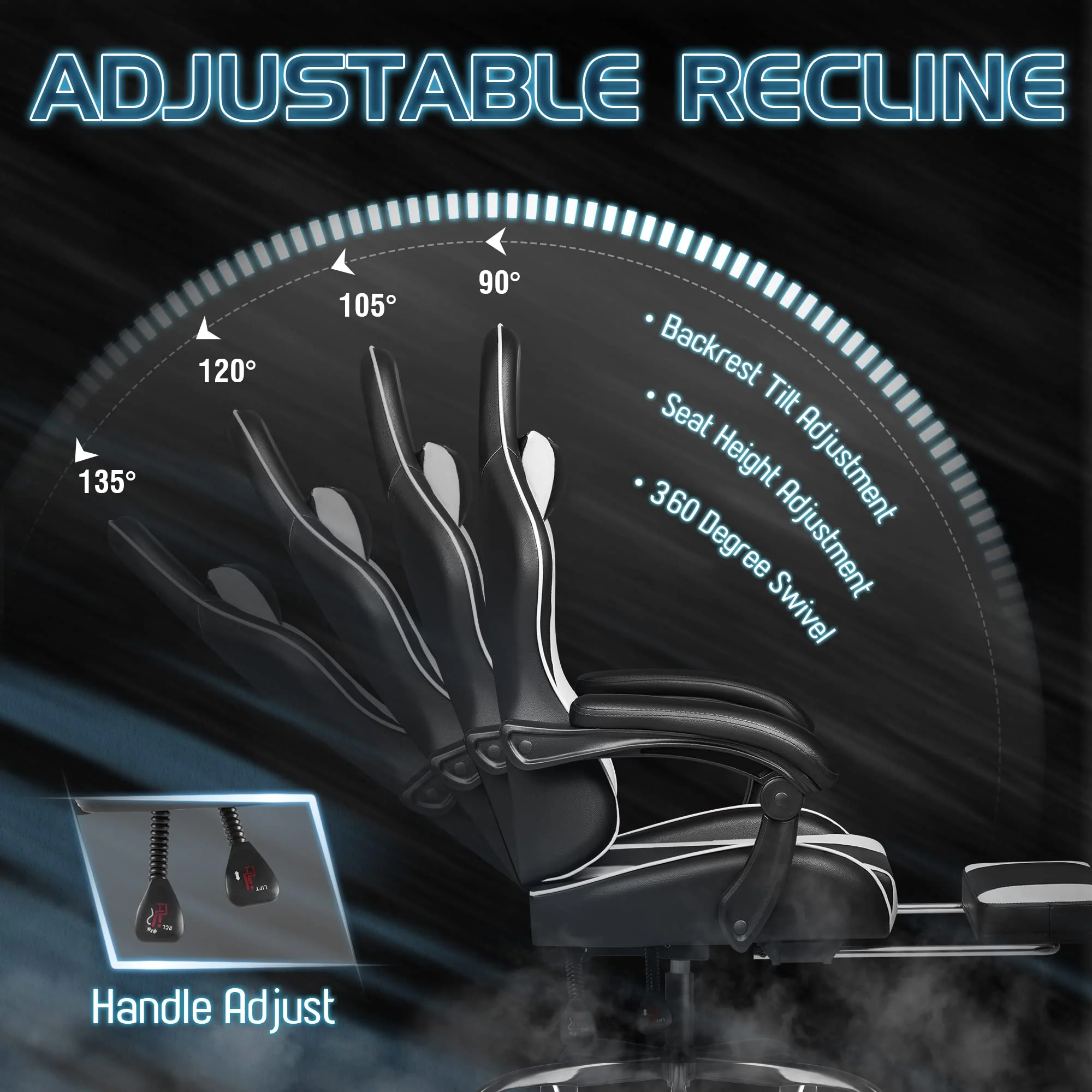 Ergonomic Gaming Chair with Footrest and Massage Support, Reclining Computer Chair for Gaming Room and Home Office - Image 6