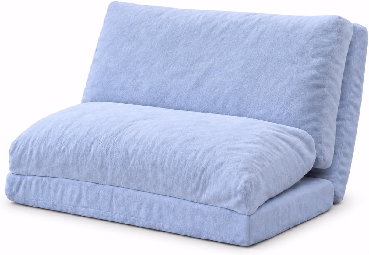 Folding Mattress Sofa Bean Bag Bed, Foam Filling Folding Mattress Sofa, Includes Removable and Machine Washable Cover, Soft Premium Faux Fur, Medium, Blue - Image 9