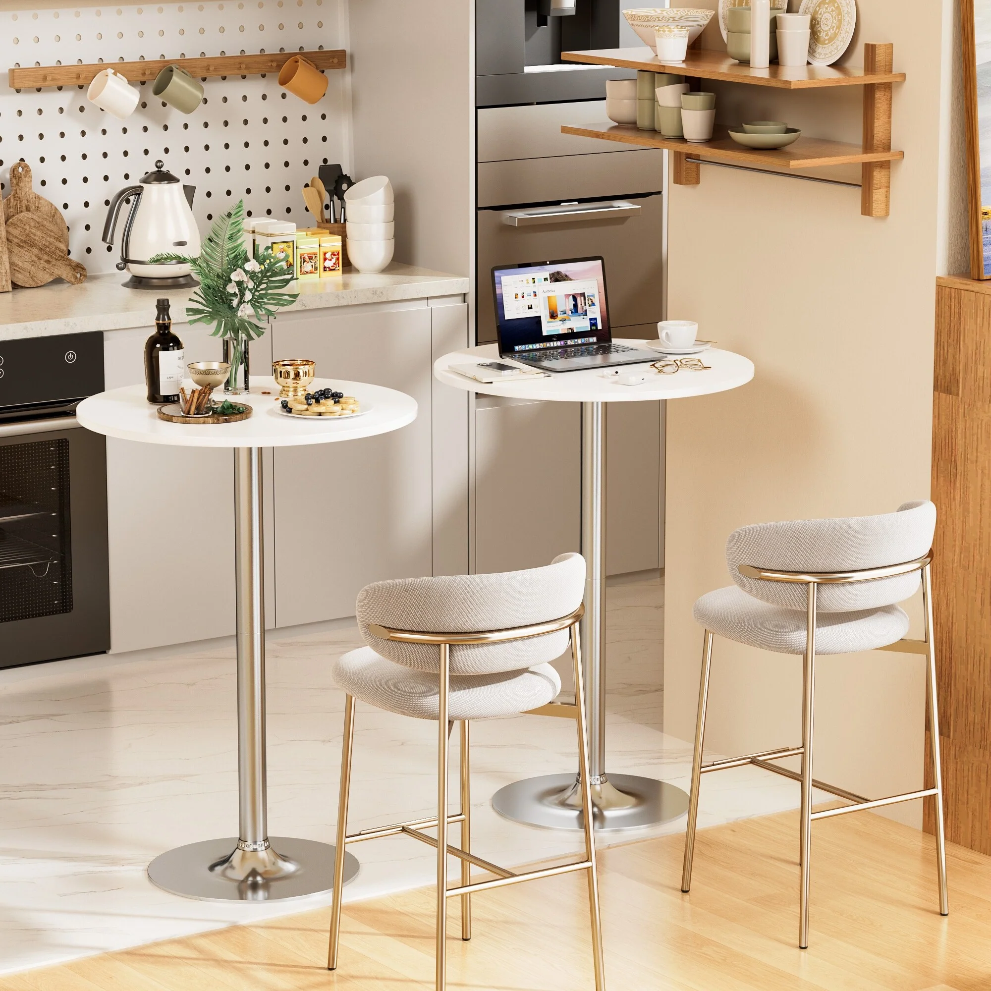 Round Bistro Pub Table, Bar Height Cocktail Table with Metal Base and MDF Top, 23.8 Inch - Image 16