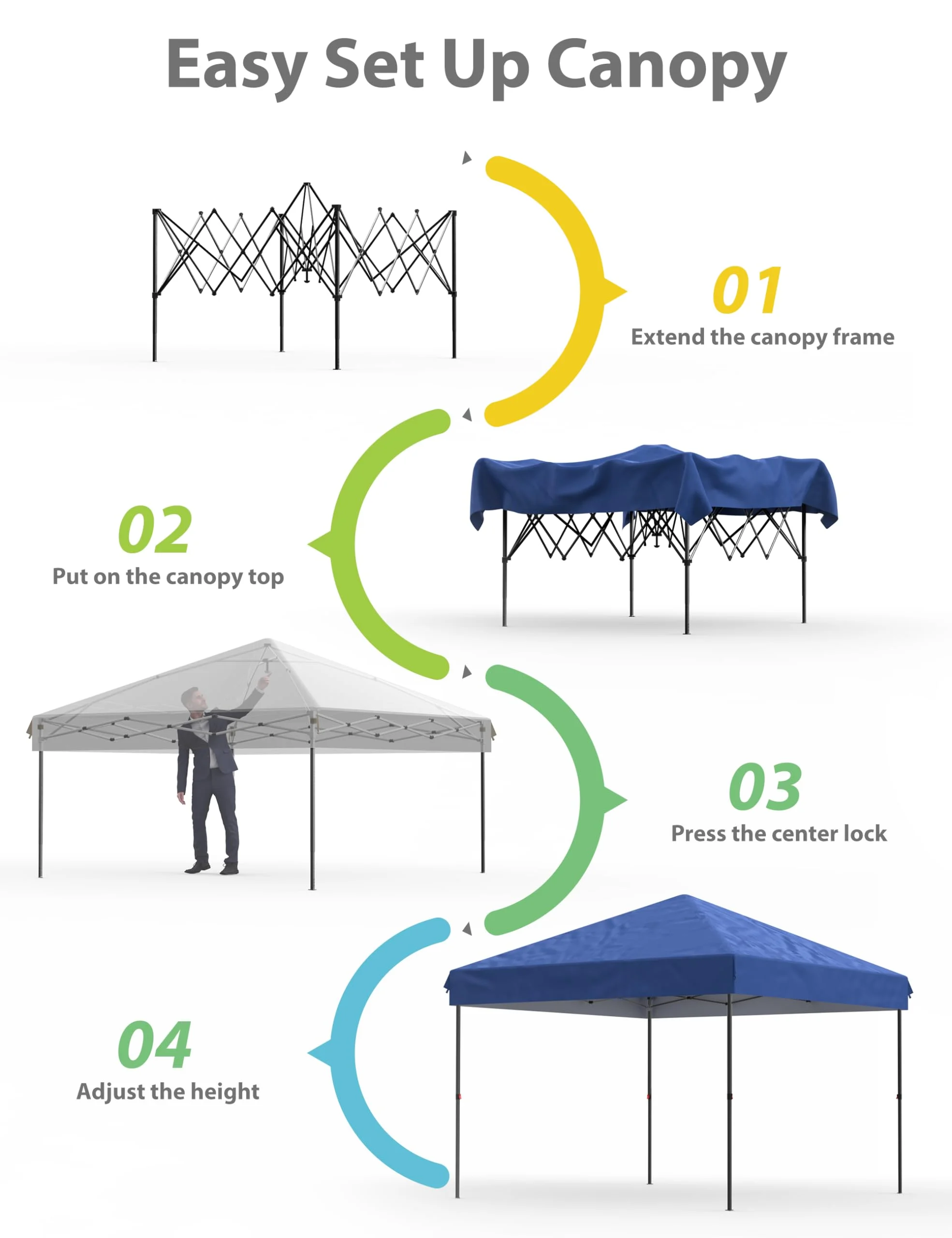 DSstyles 10x10 Ft Pop Up Canopy Tent Easy One Person Set-up, Instant Portable Shelter with 4 Stakes, 4 Ropes, 4 Sandbags for Patio, Outdoor Activities - Image 4