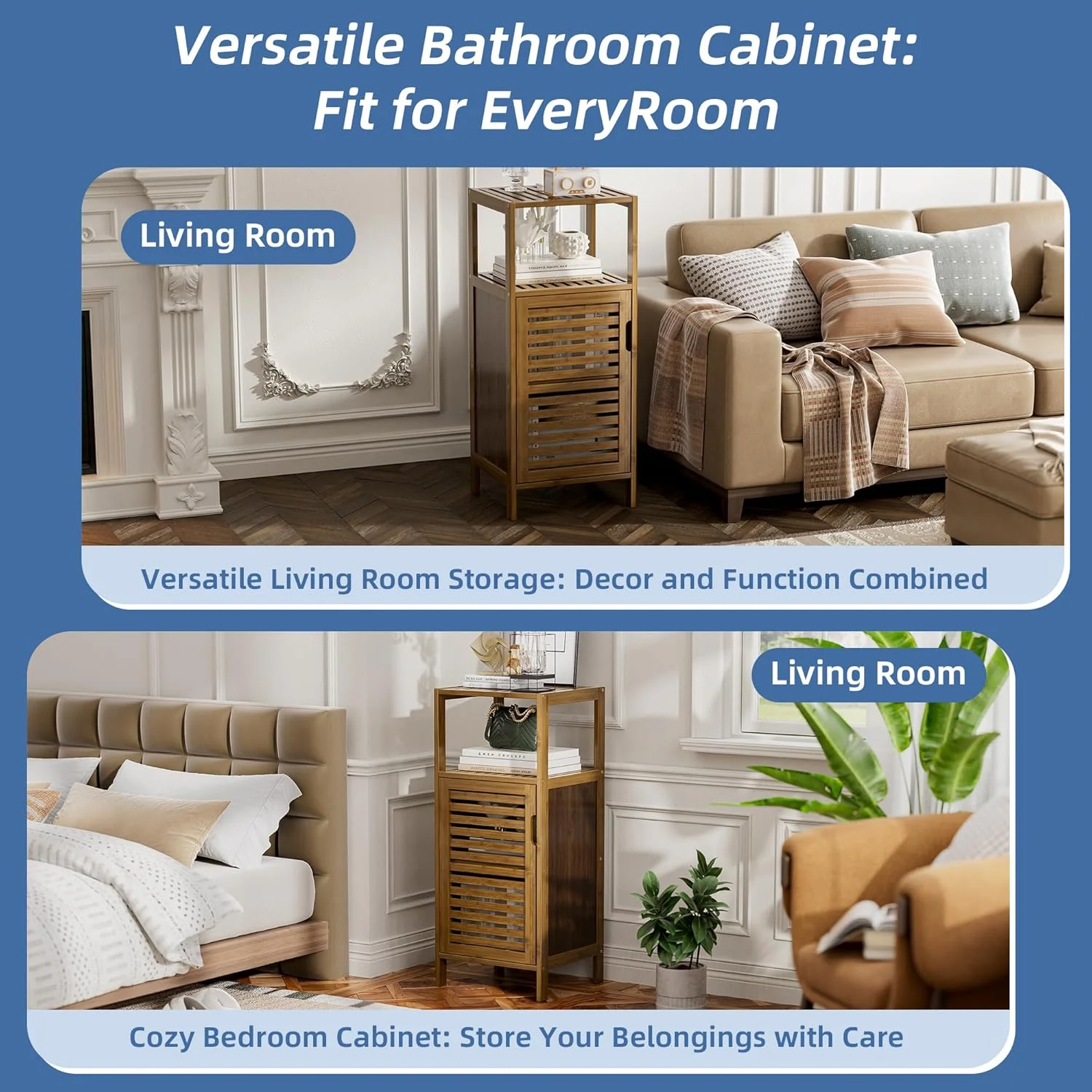 Bathroom Cabinet, Bamboo Floor Cabinet Free Standing, 4 Tier Sofa Side Storage Cupboard for Living Room Kitchen Bedroom - Image 16