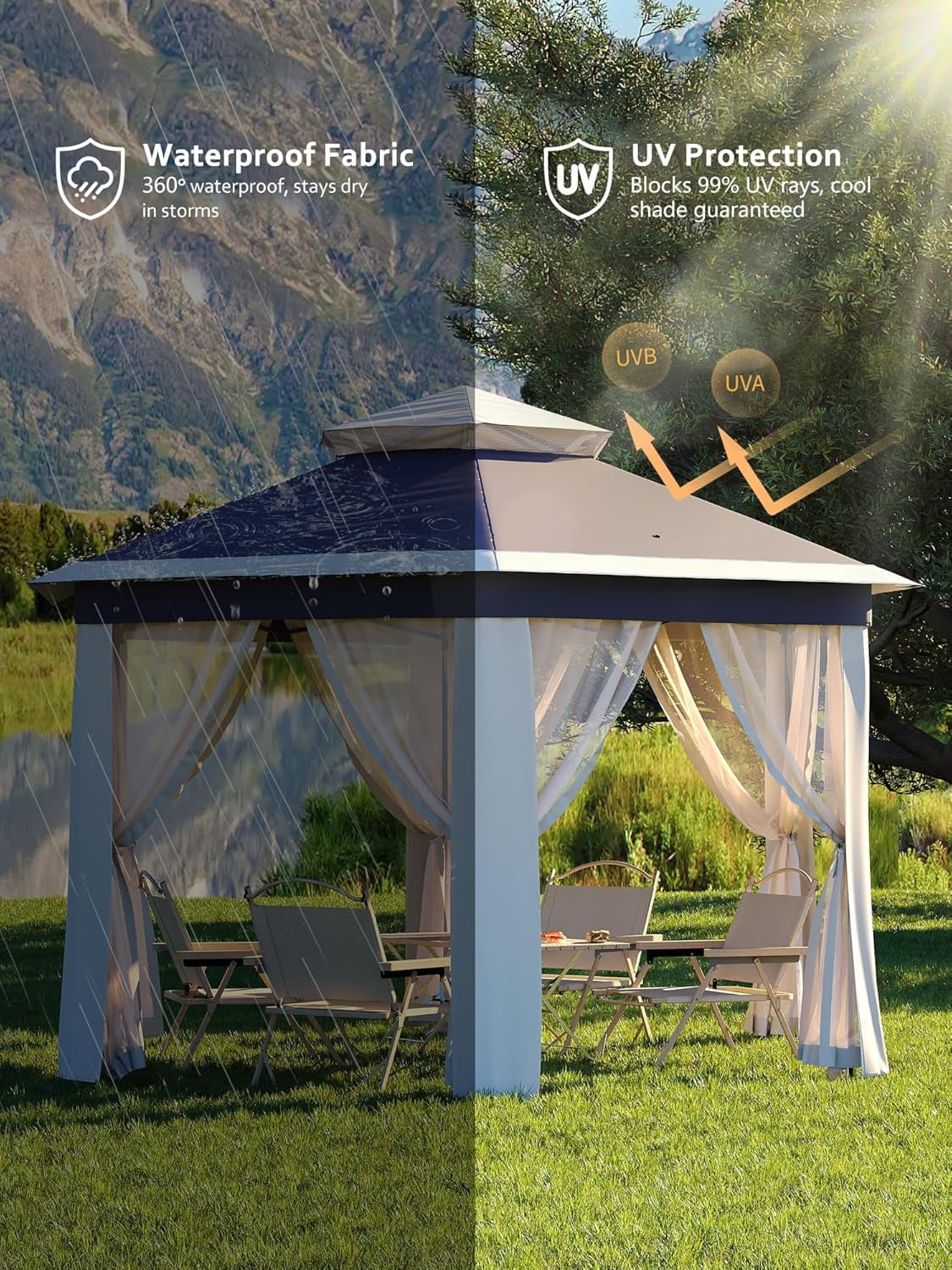 13x13 Gazebo Outdoor Canopy Shelter,Instant Patio Gazebo Sun Shade Canopy Tent with 6 Zippered Mesh Netting and Strong Steel Frame for Lawn,Garden,Backyard,Deck Party - Image 22