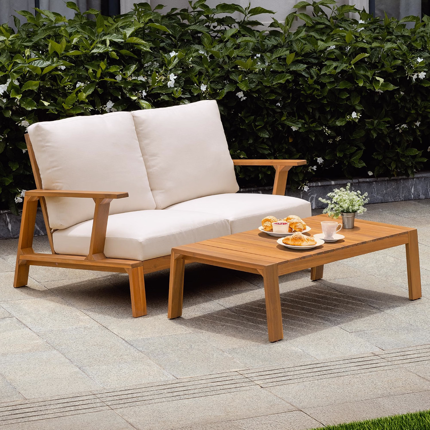 Heavy Duty 500lbs Weight Capacity Wicker Bistro Table and Chairs Set of 2 with Premium Olefin Fabric Soft Cushions - Image 4