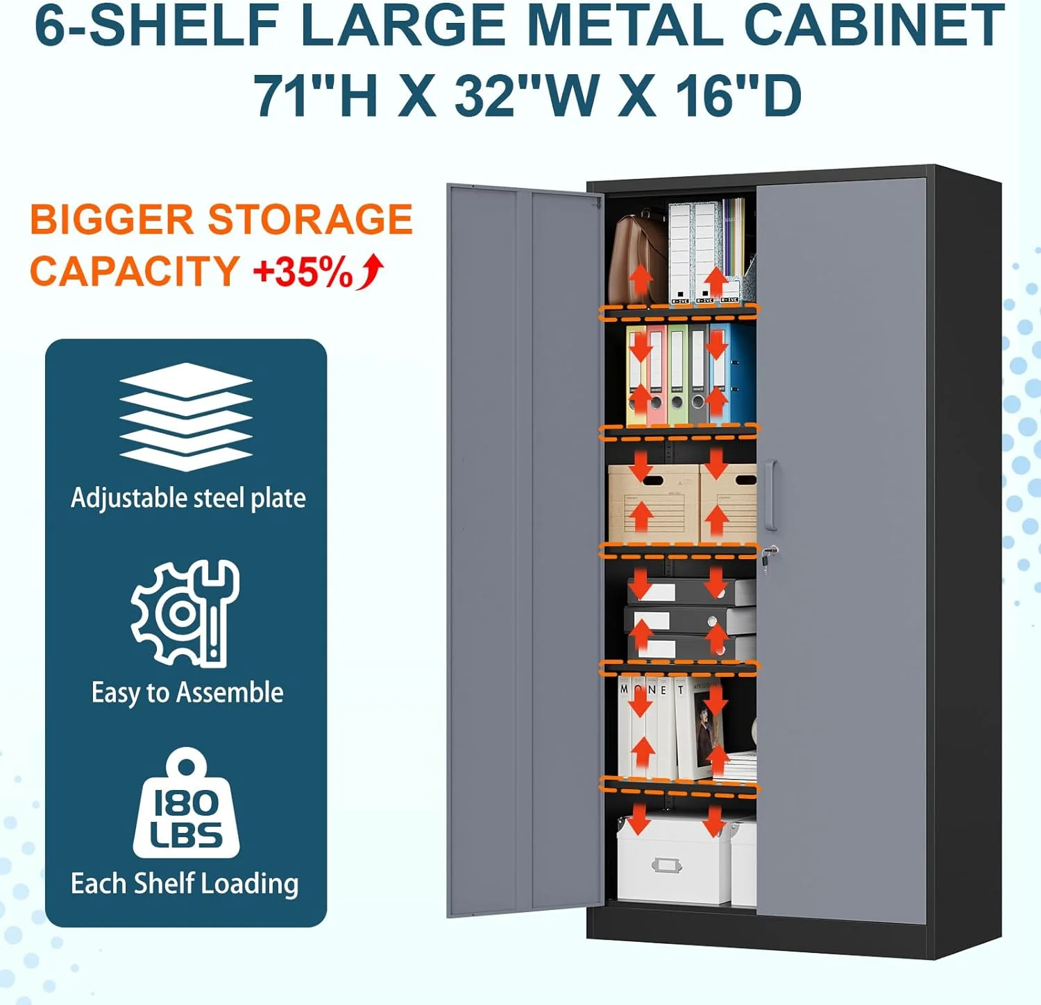 MIIIKO Metal Storage Cabinet with Locking Doors, Black Garage Lockable Steel Cabinets with 4 Doors and 5 Shelves for Home, Garage, Pantry Workshop Warehouse - Image 39