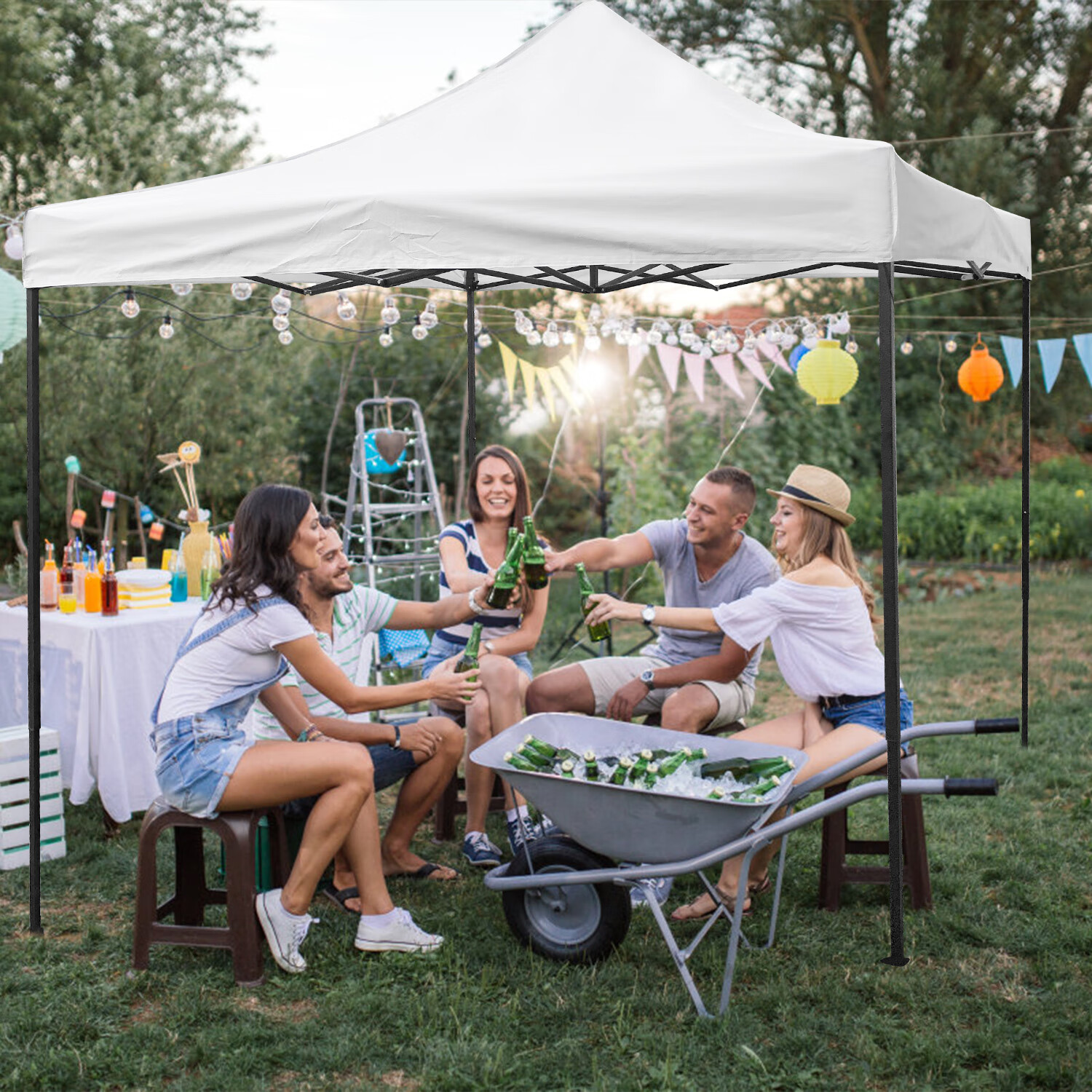 CL.HPAHKL 10' x 10' Outdoor Pop Up Canopy Tent with Wheeled Bag, Outdoor Shade Tent for Party One Push Patio Tent Canopy Instant Slant Leg Conopy for Backyard Outdoor Patio and Lawn - Image 2