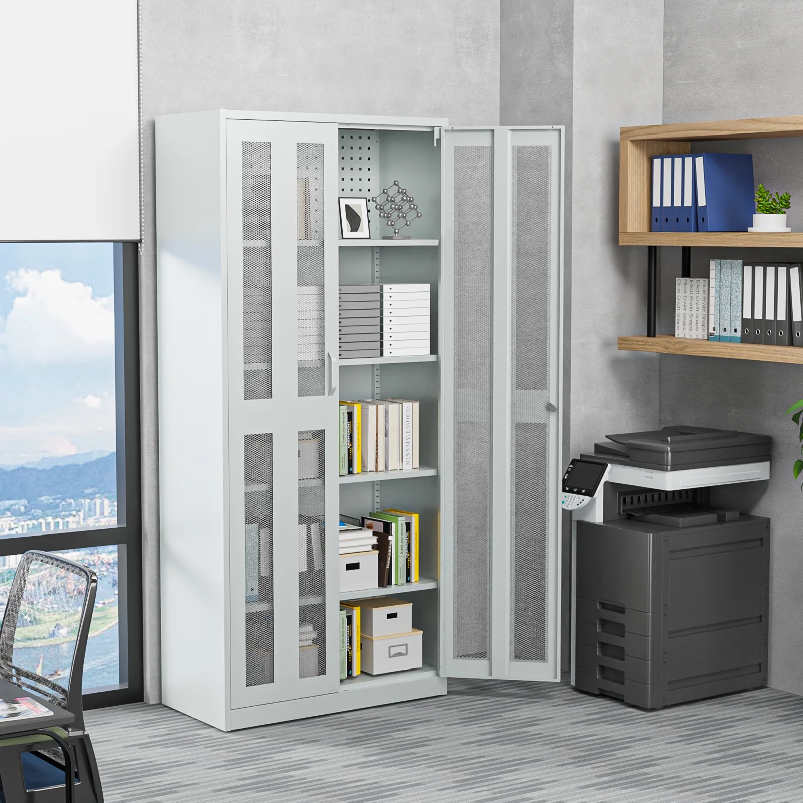 Ktaxon 71"H Metal Garage Storage Cabinet with 2 Mesh Doors, Garage Tool Storage Cabinet with Pegboards and 4 Adjustable Shelves, Locking Steel Tool Cabinets for Garage, Office, Workshop, Warehouse - Image 6