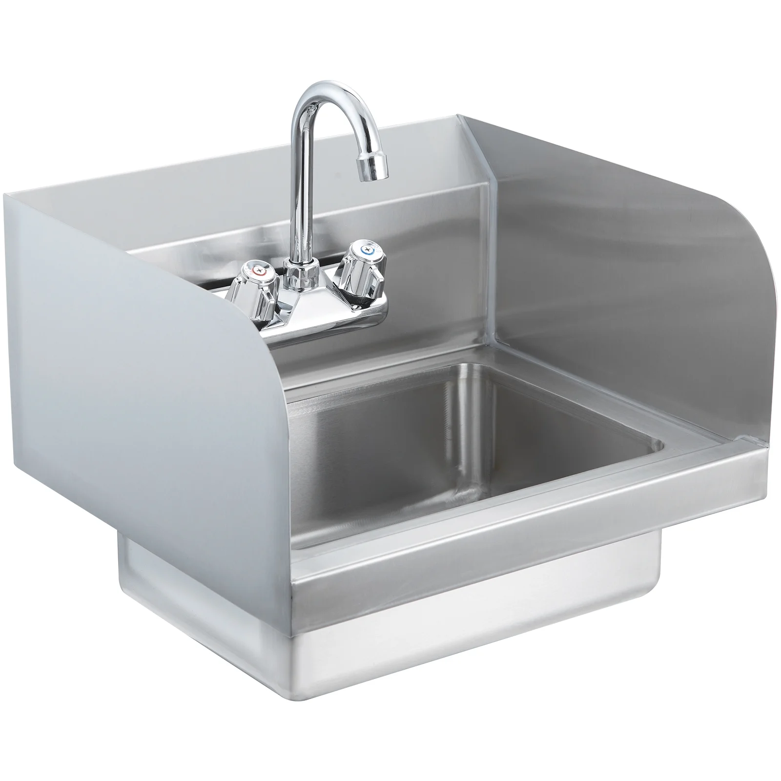 KFFKFF Industrial Hand Basin with Tap and Side Guard, Steel Basin for Cleaning, Compact Hand Cleaning Basin, Wall-Fitted Washbasin for Diner, Garage and Residence, 17x12.8 inch - Image 4